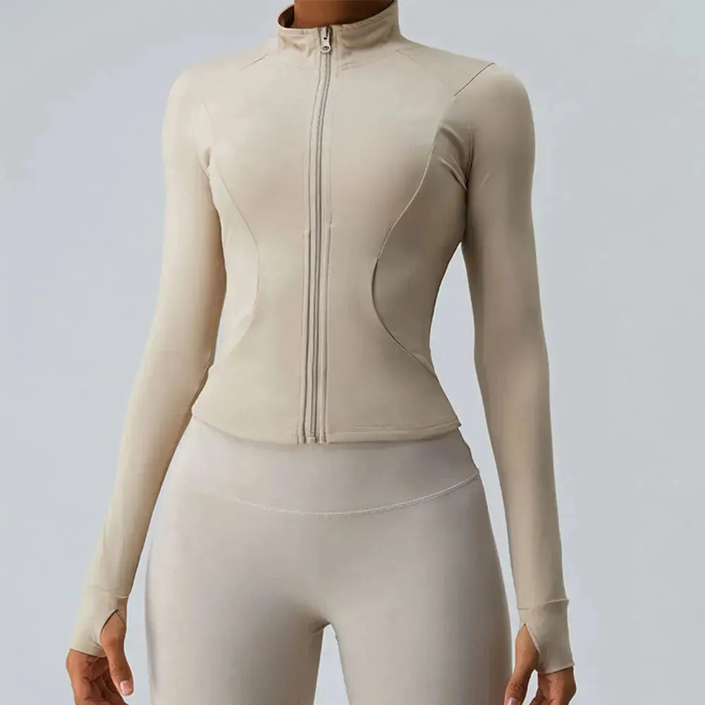 Women's Quick-Dry Running Yoga Jacket - Lightweight Stretchy Long Sleeve Sports Hoodie for Outdoor Gym & Fitness | Perfect for Jogging, Yoga, and Active Lifestyle