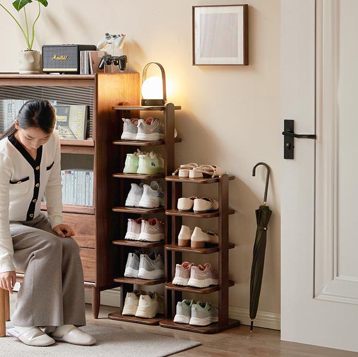 Solid Beech Wood Ultra Narrow Shoe Cabinet - Space Saving Entryway Storage Organizer for Small Apartments & Closets