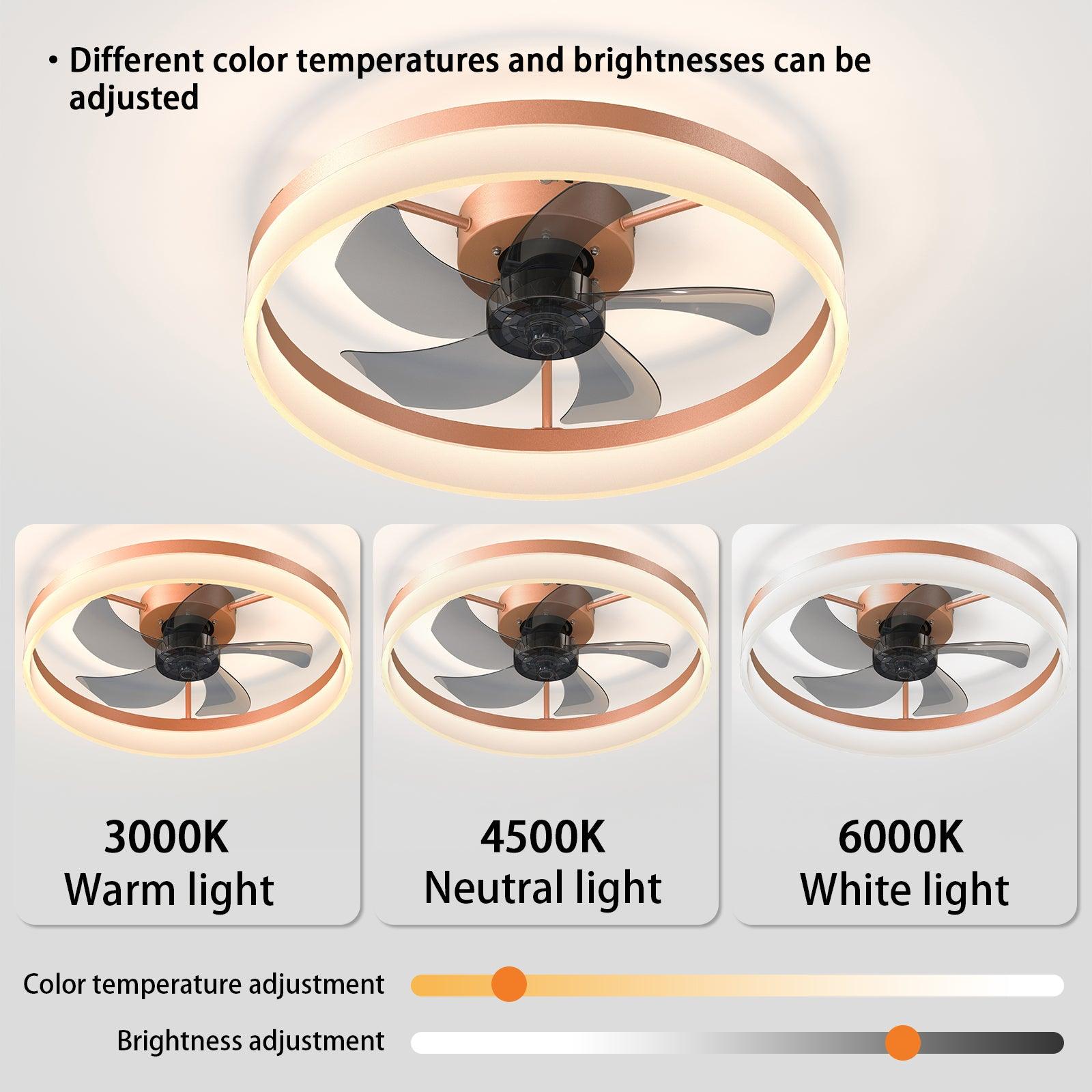 Modern Rose Gold Ceiling Fan with Dimmable LED Lights - Ultra-Thin Flush Mount Design for Bedroom, Living Room & Office