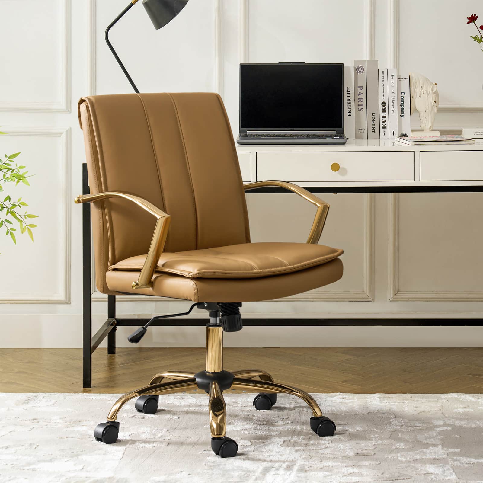 Roberto PU Leather Rocking Office Chair - Ergonomic Desk Chair with Adjustable Height & Swivel Base for Home Office, Gaming, and Workspace Comfort