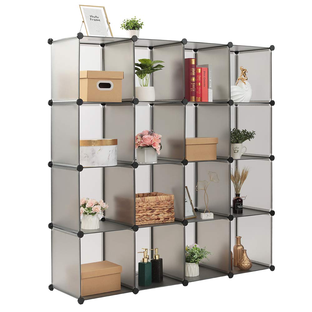 16-Cube Storage Shelf Organizer - Gray Bookcase for Closet, Books & Toys | Perfect for Home, Office & Kids Room Organization