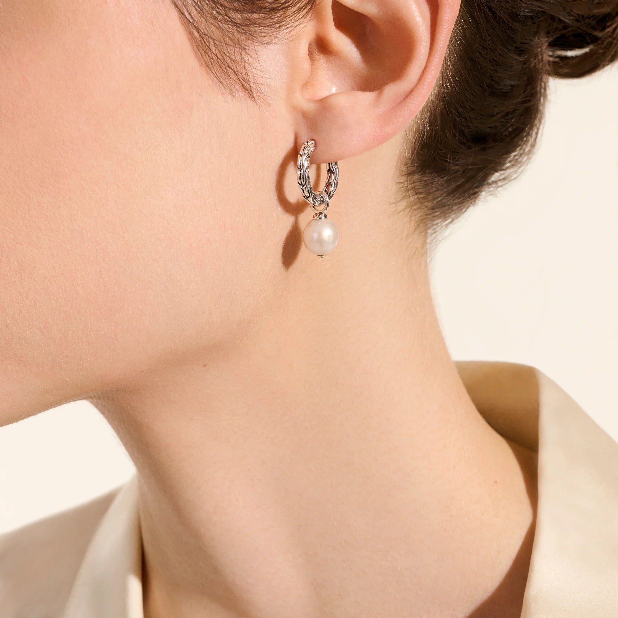 Elegant Classic Chain Pearl Hoop Earrings for Women - Vintage Style Dangle Ear Jewelry - Perfect for Weddings, Parties & Everyday Wear