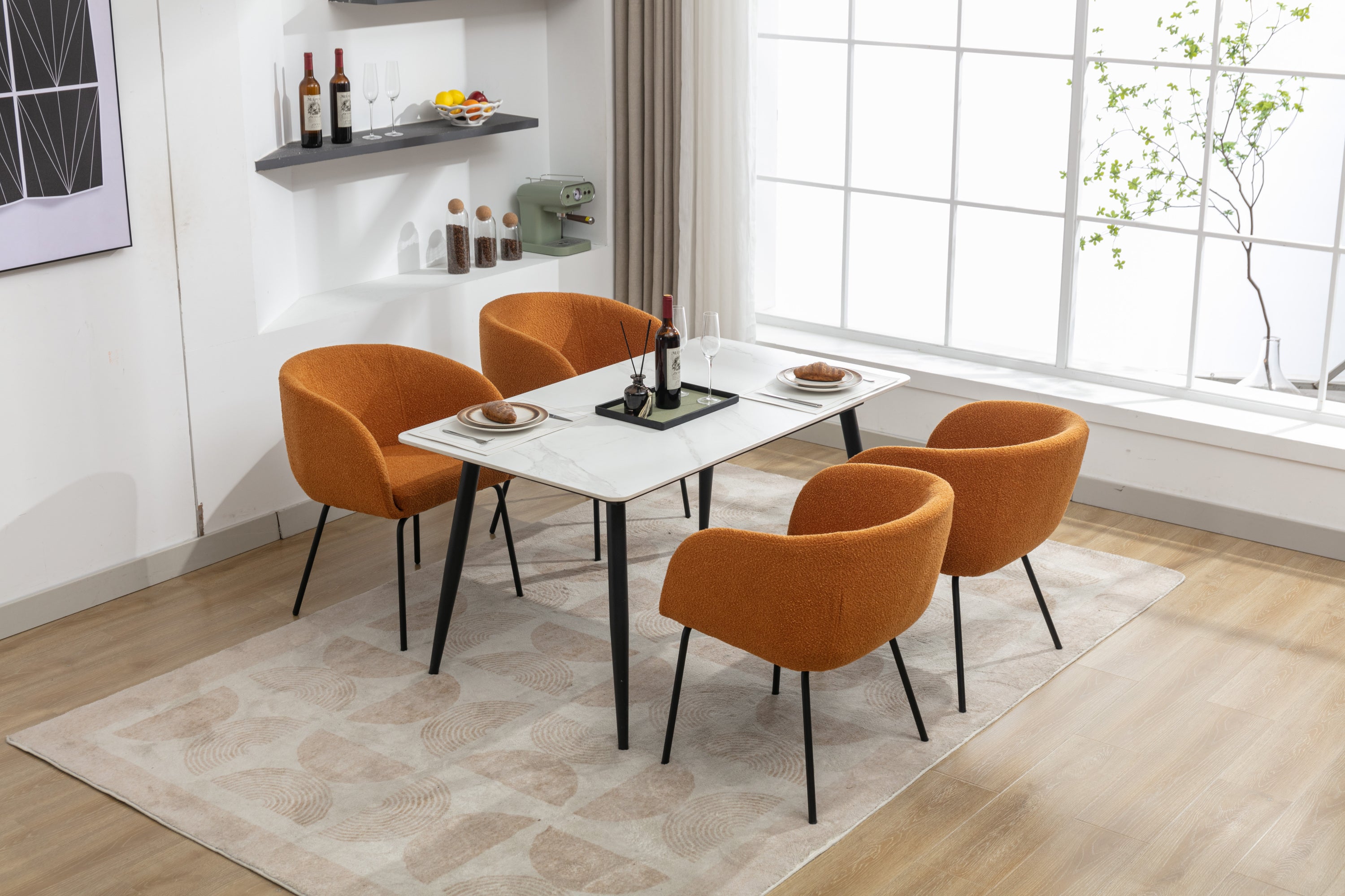 Boucle Fabric Dining Chairs with Black Metal Legs - Set of 2, Modern Ginger Upholstered Side Chairs for Kitchen, Dining Room, and Office