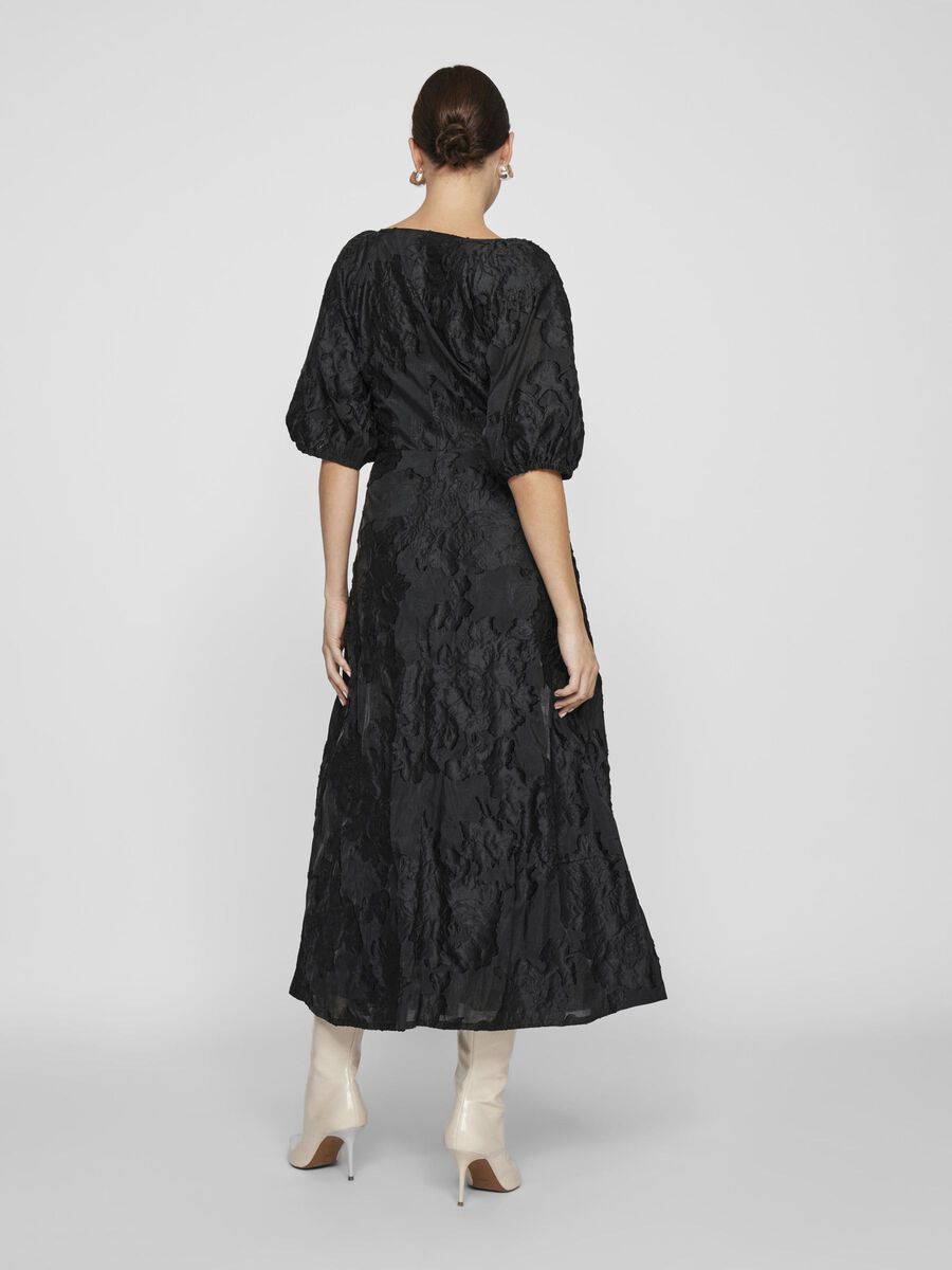 Elegant Black Jasmine Midi Dress for Women - Floral Print Summer Party & Wedding Guest Dress