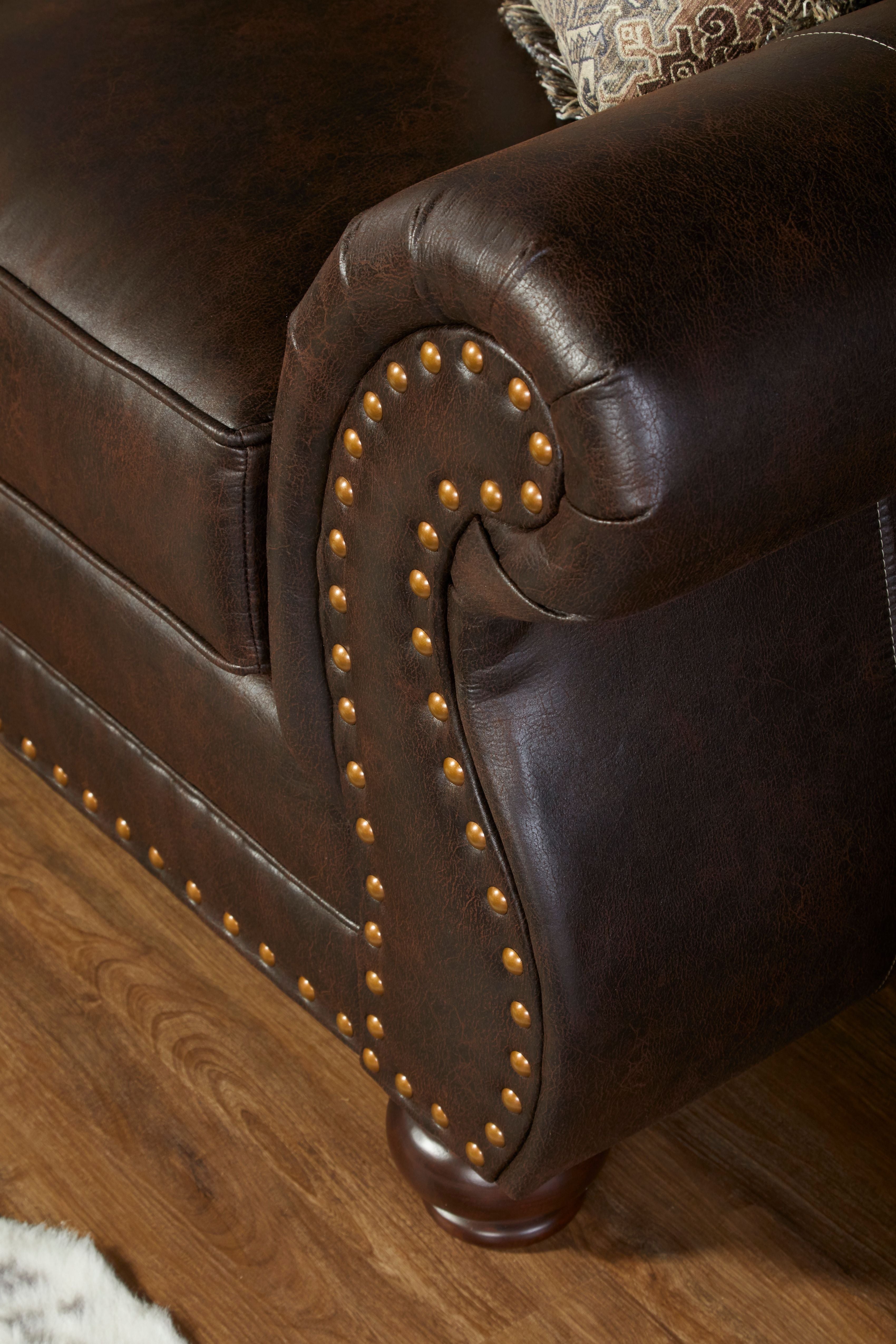 Leinster Faux Leather Upholstered Nailhead Loveseat in Espresso Brown - Stylish Small Sofa for Living Room, Office or Apartment Decor
