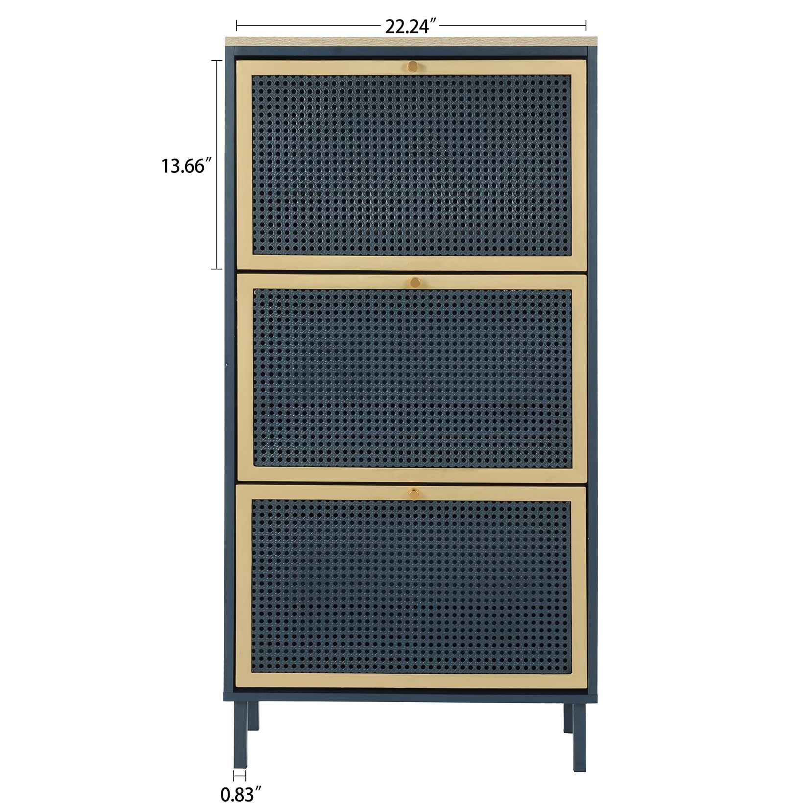Modern 3-Tier Metal Rattan Shoe Rack Organizer - Freestanding Entryway Shoe Storage Cabinet for Hallway, Living Room & Bedroom - Space-Saving Blue Shoe Shelf for Home Organization