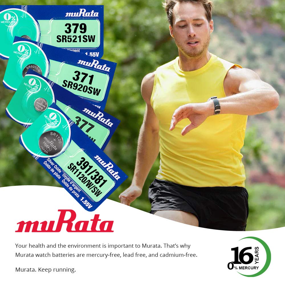 Murata 377 Battery SR626SW 1.55V Silver Oxide Watch Button Cell - 10 Pack - Perfect for Watches, Calculators, Medical Devices & Small Electronics