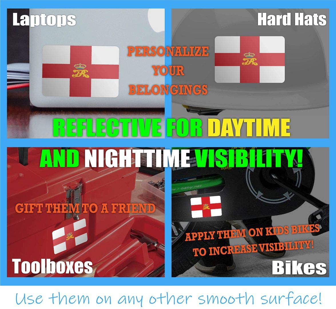 3M Reflective New England Flag Stickers Under Sir Edmund Andros - High Visibility Safety Decals for Hard Hats, Bikes, Laptops & Toolboxes - Perfect for Night Cycling, Construction Sites & Outdoor Gear Identification