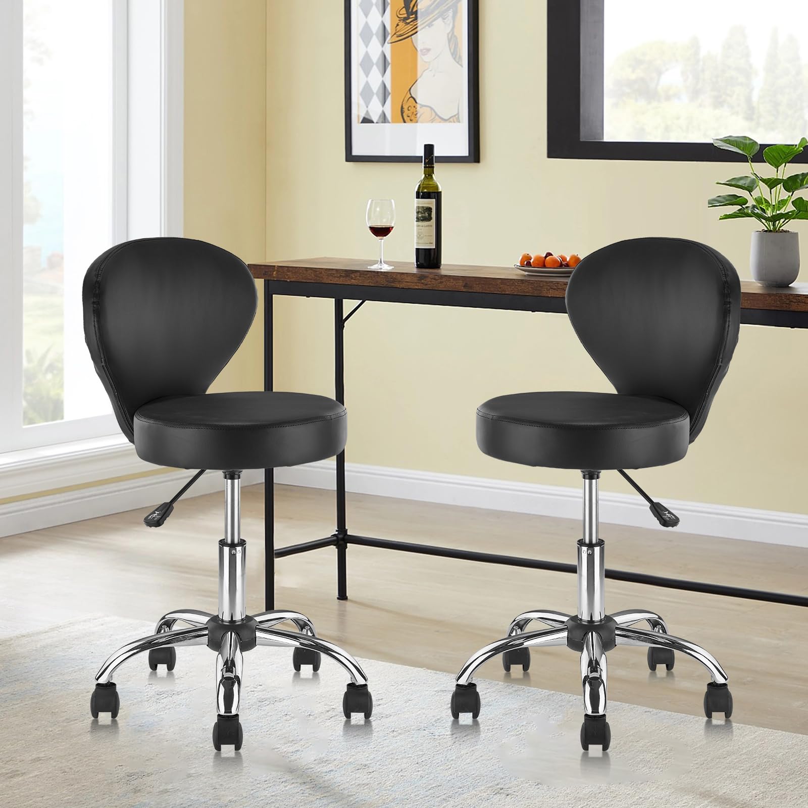 4 Pack PVC Faux Leather Rolling Swivel Salon Stools with Wheels - 15