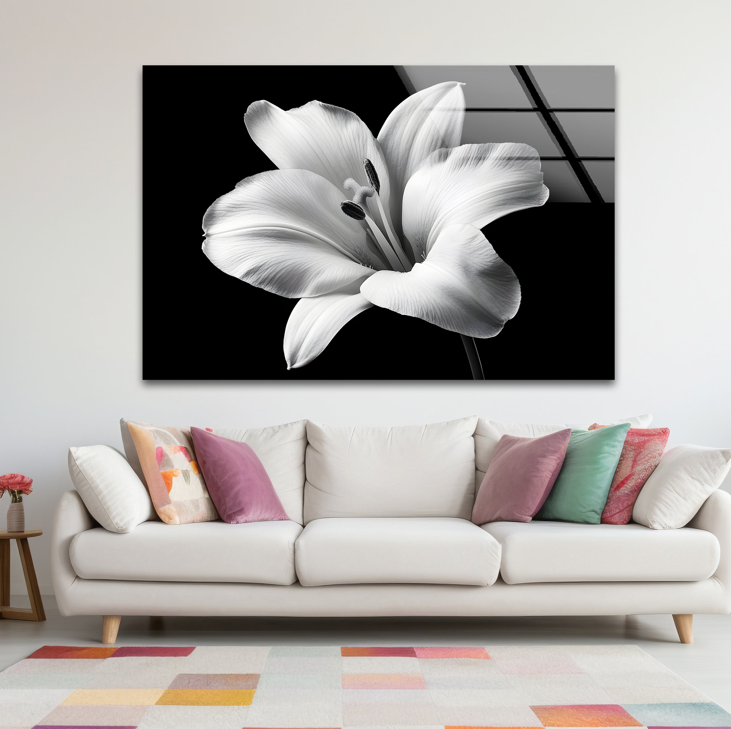 Elegant Black and White Lily Flower Glass Wall Art - Modern Home Decor for Living Room, Bedroom & Office - Perfect Gift for Housewarming, Wedding & Anniversary