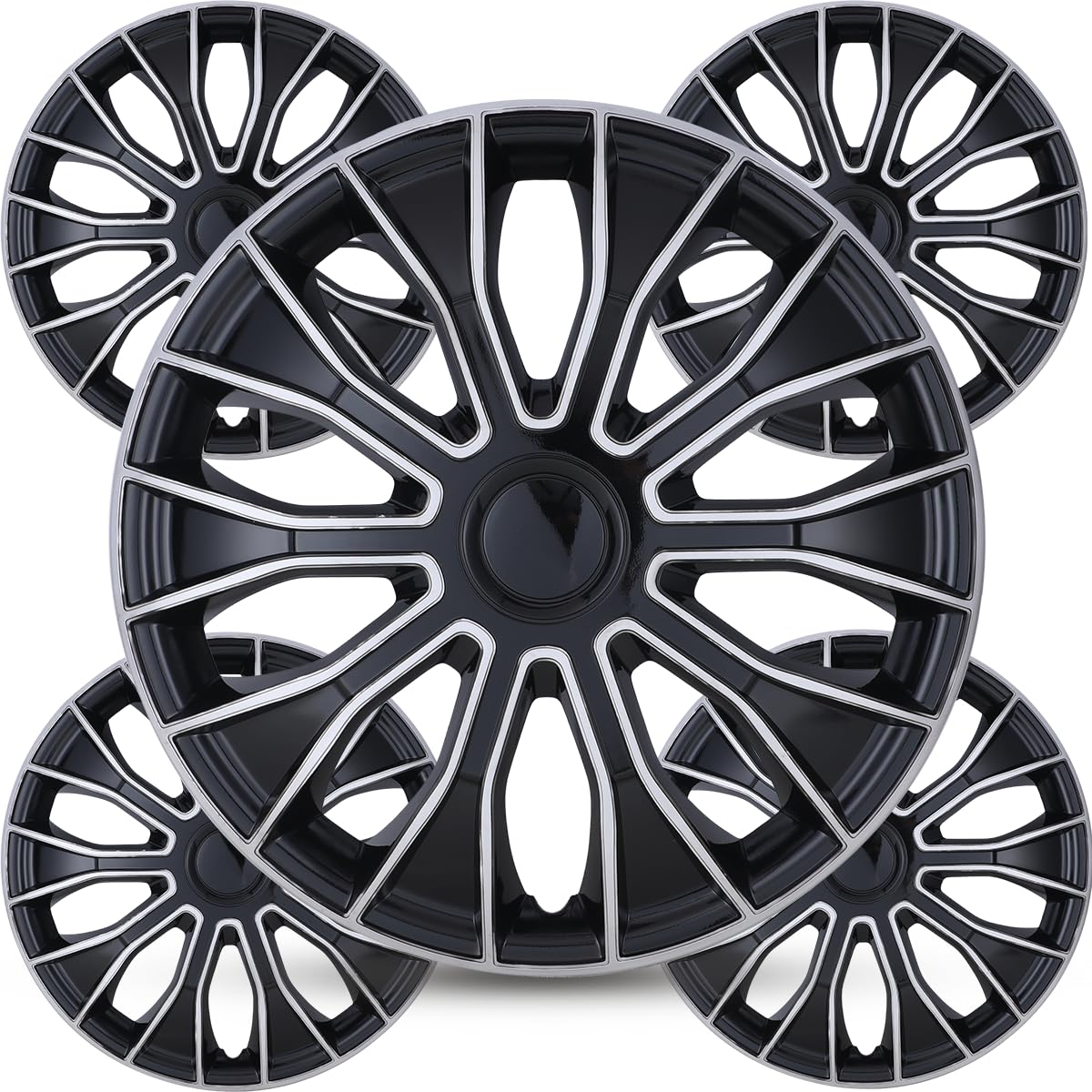 Winjet Universal 14 Inch Snap-On Hubcaps - 4-Pack Silver & Black Wheel Rim Covers for Cars, SUVs & Trucks | Durable Replacement Wheel Covers for 14