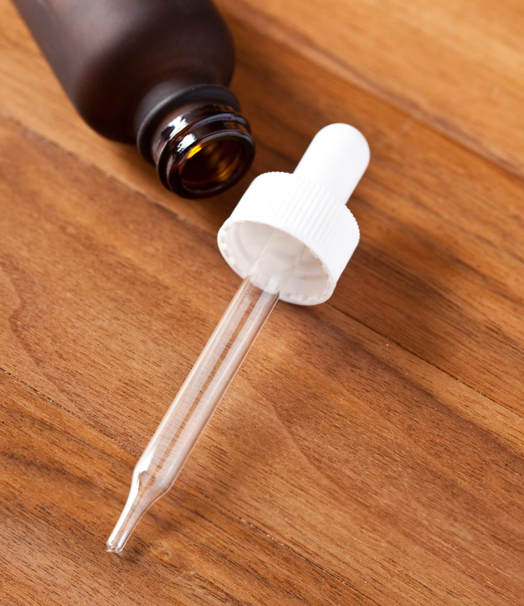 JUVITUS 1 oz (30 ml) Frosted Amber Glass Boston Round Bottle with White Dropper - 24 Pack + Bonus Funnel for Essential Oils, DIY Beauty, and Travel-Sized Liquids