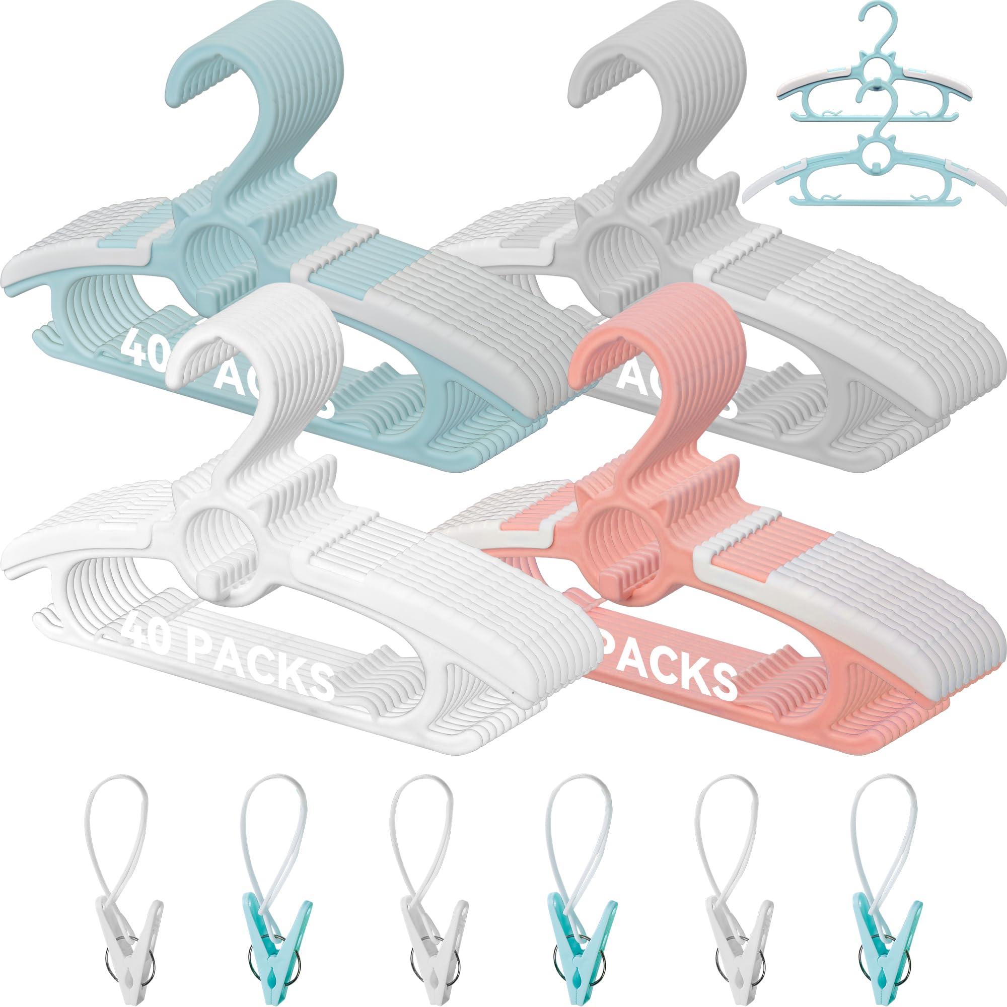 40 Pack Baby Hangers for Nursery Closet - Extendable Non-Slip Infant Clothes Hangers 11