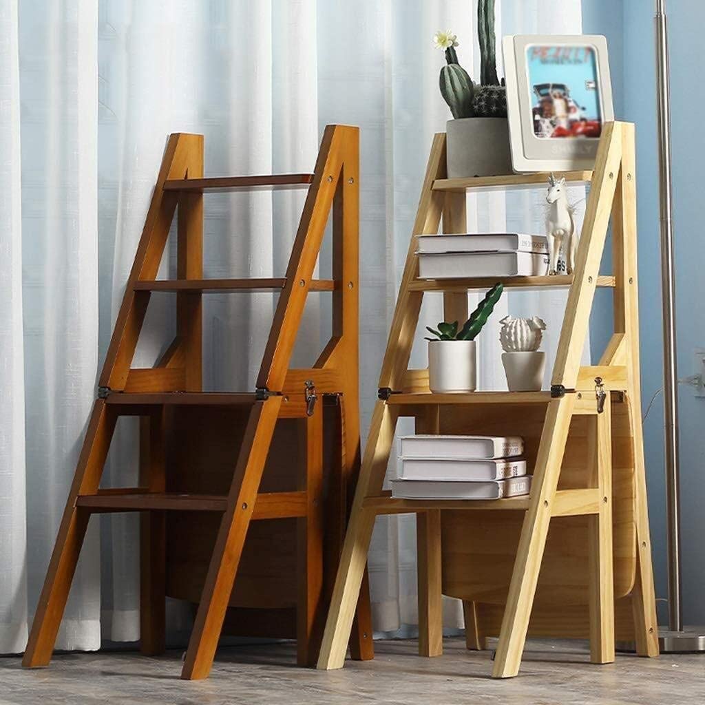 OKUOKA 4-Step Wooden Folding Step Stool for Kitchen, Home & Indoor Use - Multifunctional Ladder Stool for Kids & Adults, Flower Stand, Storage Shelf - Compact & Space-Saving Design for Easy Climbing & Reaching
