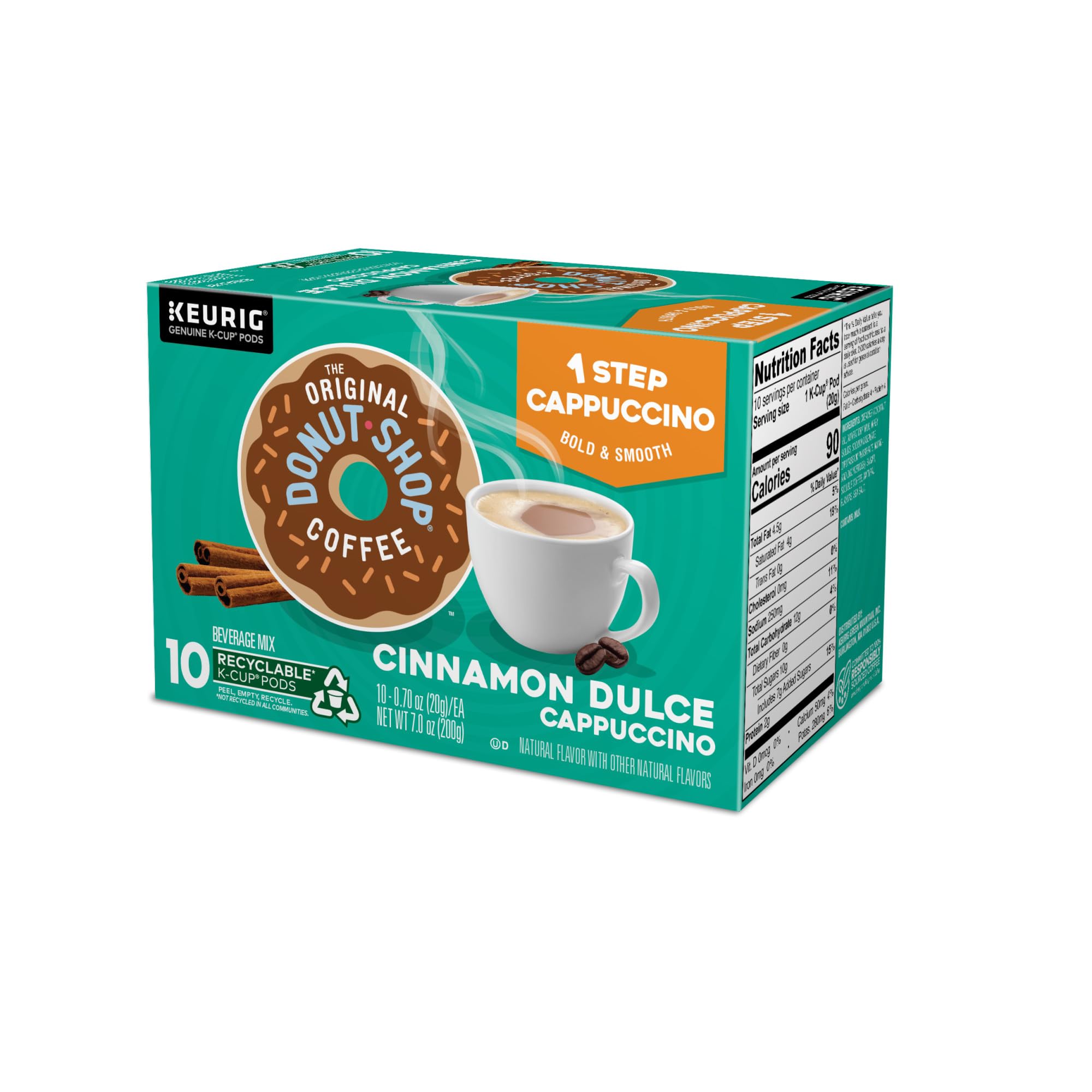 The Original Donut Shop One-Step Cinnamon Dulce Cappuccino Keurig K-Cup Pods - 60 Count (6 Packs of 10) - Perfect for Home, Office & Breakfast Time