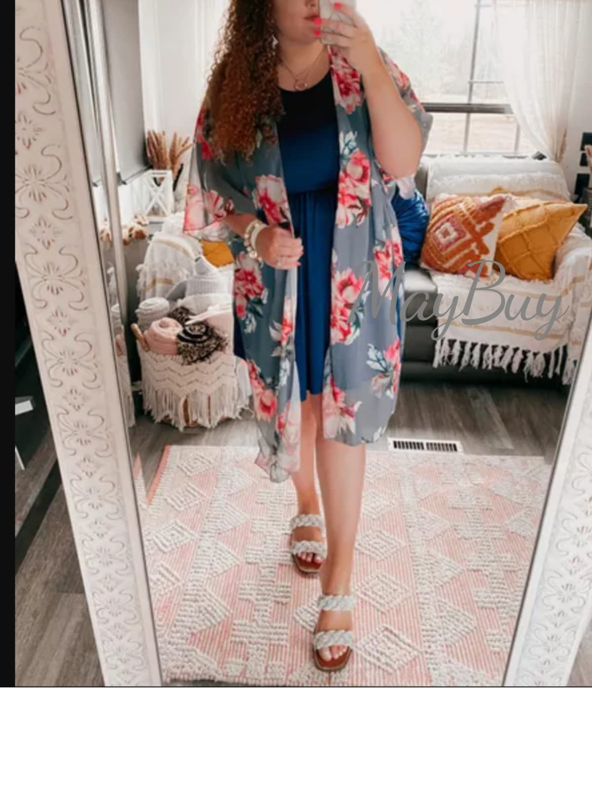 MayBuy Women's Summer Long Flowy Kimono Cardigan - Boho Chiffon Beach Cover Up Tops for Vacation, Pool Party & Outdoor Wear