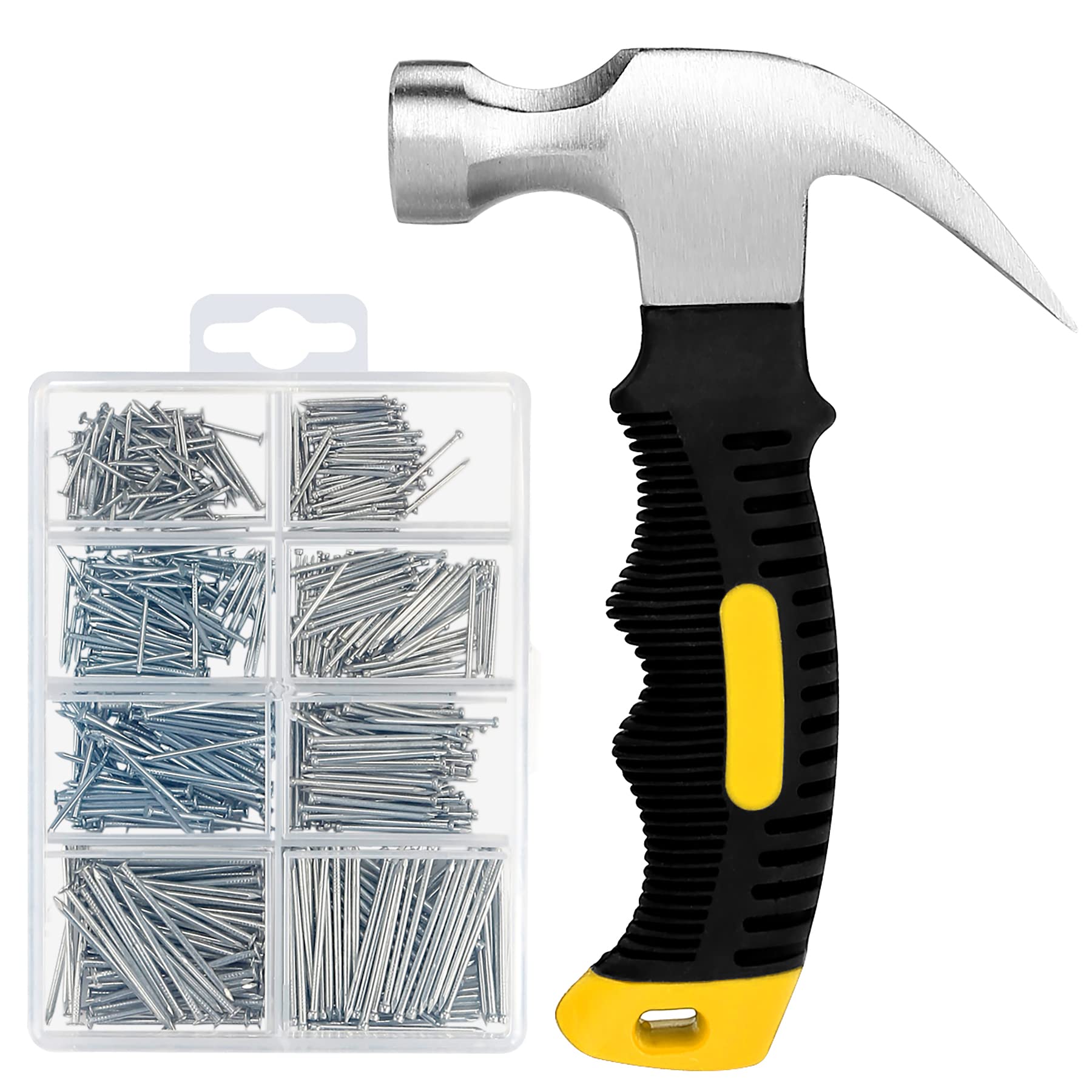 KURUI 700-Piece Small Nails & 8oz Mini Hammer Set - Picture Hanging Kit with 280 Wall Nails & 280 Finishing Nails for Wall Decor, Roofing, and DIY Projects | Perfect for Home Improvement, Picture Frames, and Crafting
