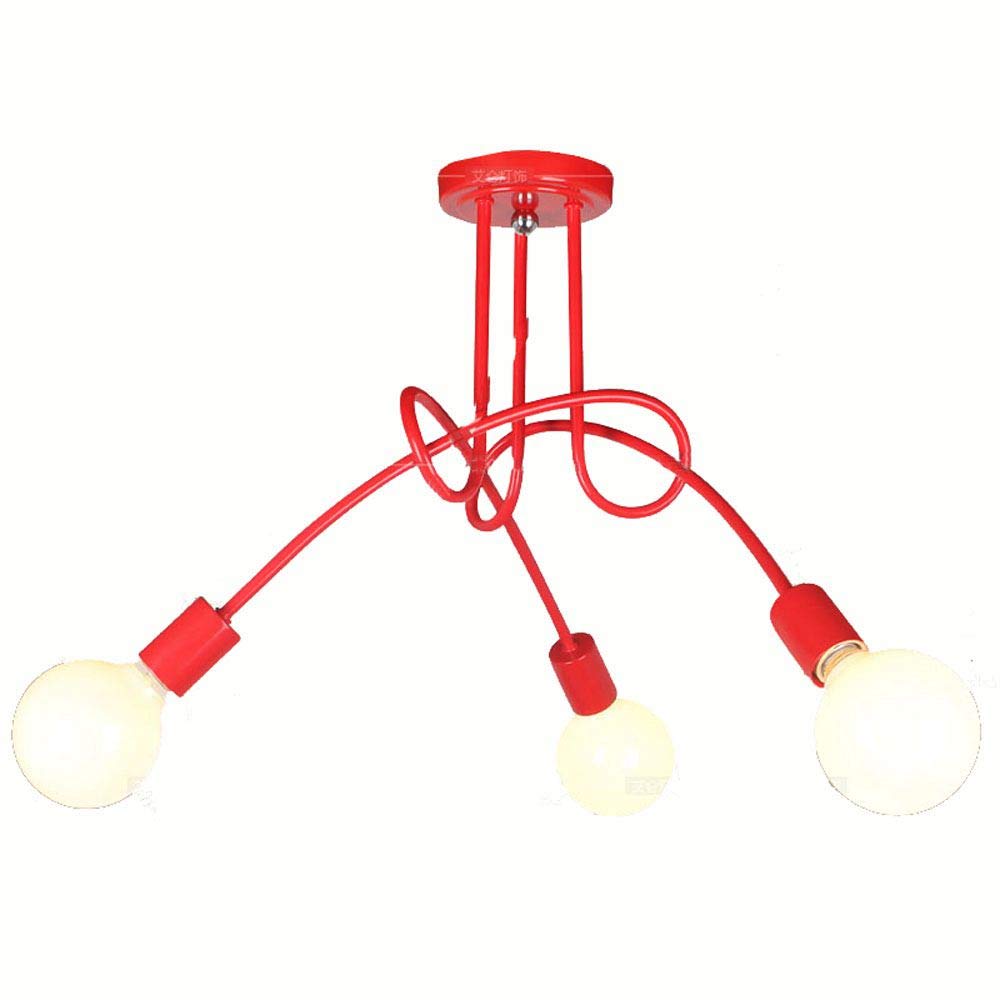 Modern Cute Simple Design 3-Light Ceiling Chandelier for Bedroom, Kids Room & Study Room - Metal Fixture with Red Shades | Perfect for Girls' & Boys' Rooms, Dorm Decor & Cozy Reading Spaces