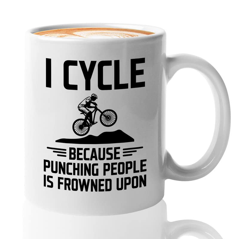 11oz White Mountain Bike Coffee Mug - Funny Cycling Gift for Bikers & Bike Lovers - Perfect for Road Cycling, Mountain Biking & Dirt Bike Enthusiasts - Great for Coffee Breaks, Office Use & Cycling Events