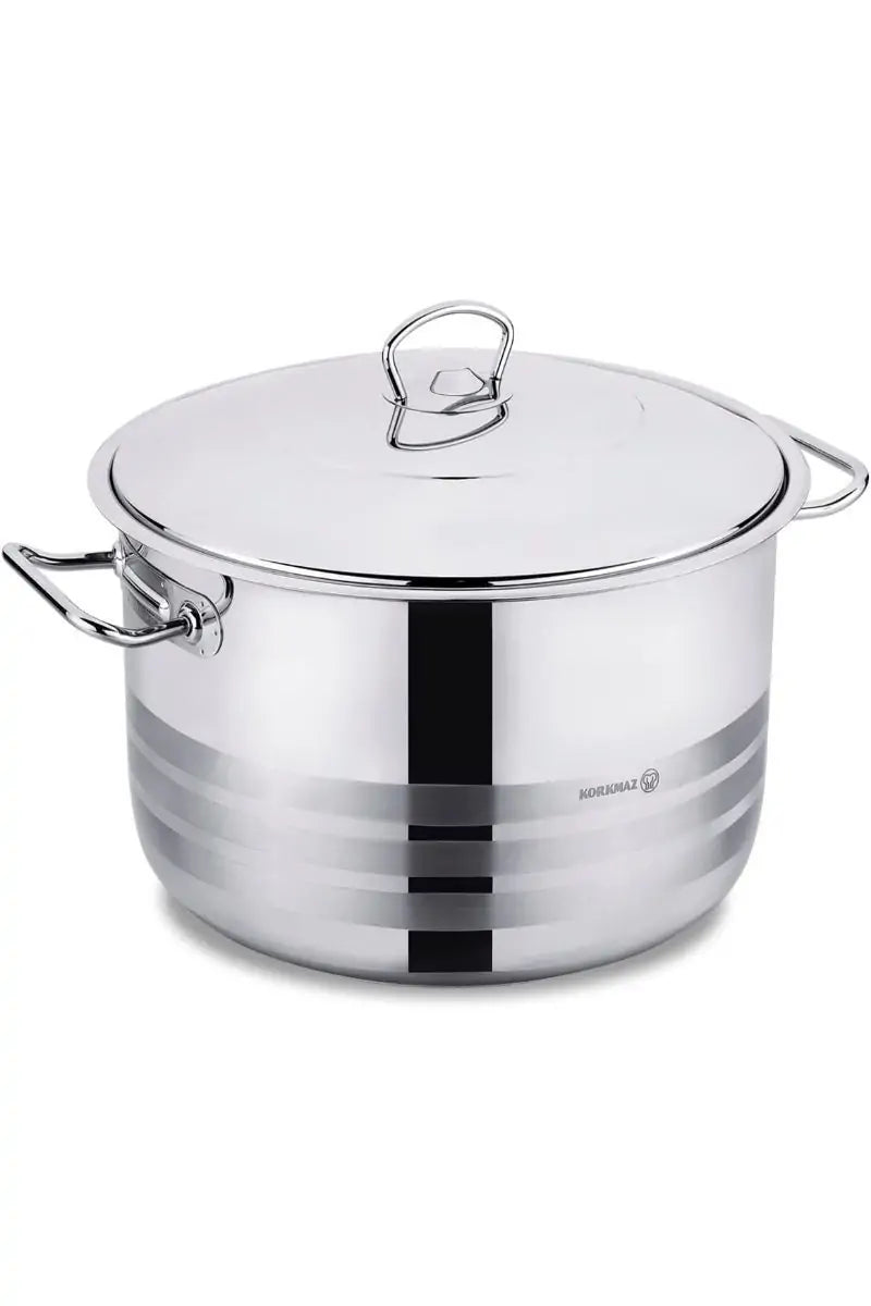Korkomaz Mega Casserole Pot 32x20cm 15L - Large Stainless Steel Cooking Pot with Lid for Soups, Stews & Family Meals | Perfect for Home Kitchens & Catering Services