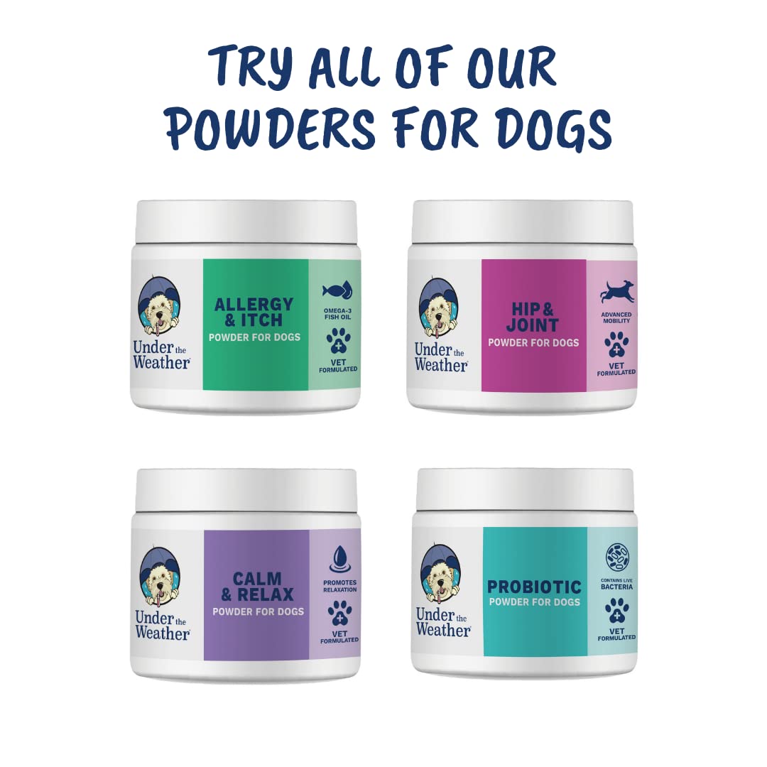 Under The Weather Calming Powder for Dogs – Vet-Formulated All-Natural Stress & Anxiety Relief Supplement | 120 Servings | Helps with Travel, Storms, Fireworks & Separation Anxiety