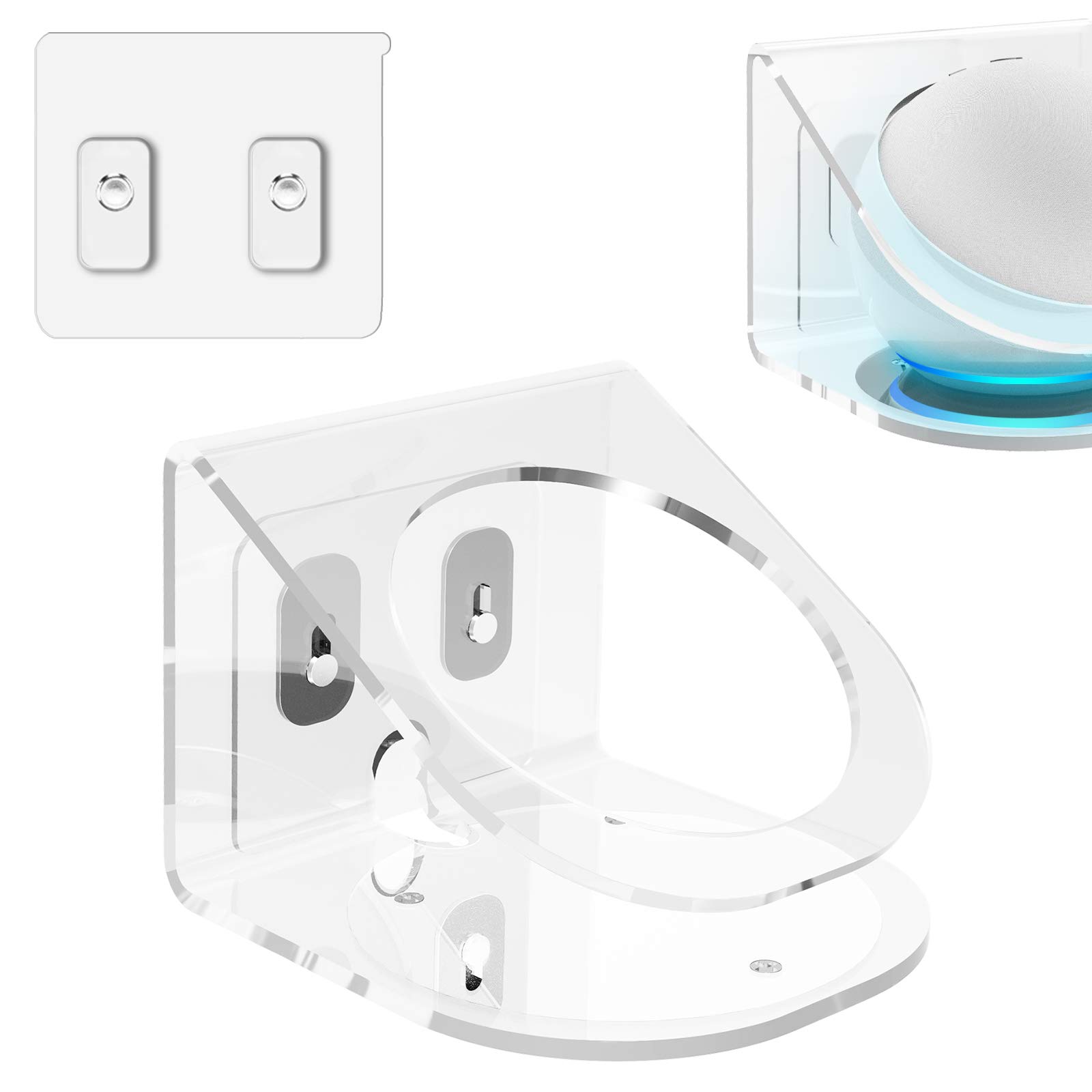 Geekria Clear Acrylic Wall Mount for Echo Dot 4th Gen with LED Clock - Stable Holder Stand for Alexa Smart Speaker | Perfect for Bedroom, Kitchen & Office Use