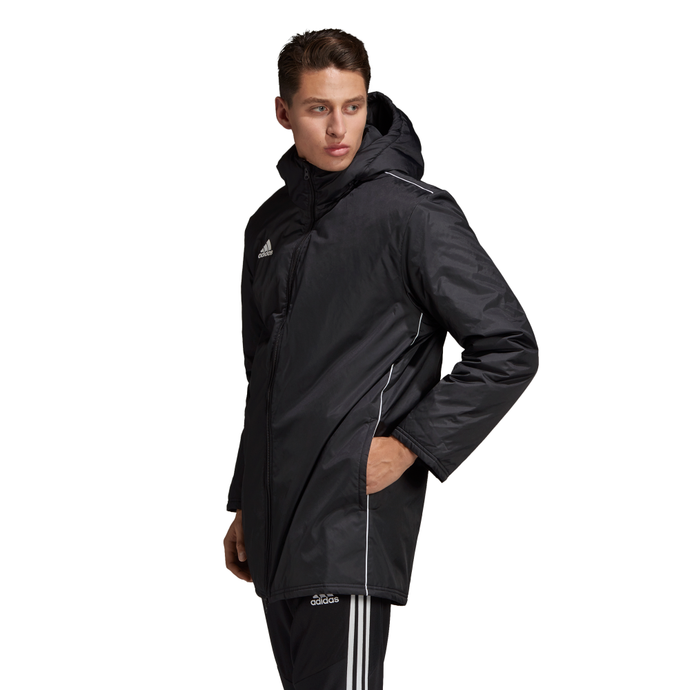 Adidas Core 18 Stadium Jacket for Men - Black & White Windbreaker - Lightweight Water-Resistant Training Jacket for Running, Hiking & Outdoor Sports