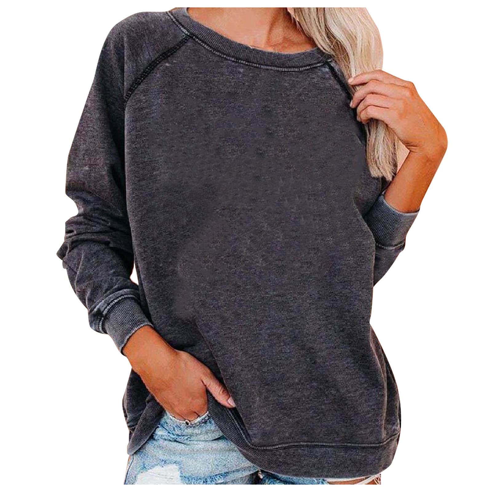 Women's Casual Crewneck Sweatshirt - Soft Long Sleeve Pullover Top for Everyday Wear | Comfortable Loungewear, Street Style & Layering Essential