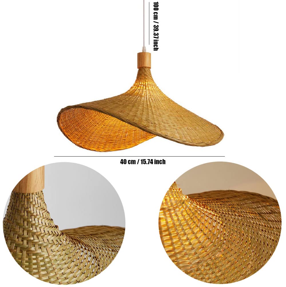 Hand Woven Bamboo Pendant Light - Retro Japanese Style Straw Hat Chandelier with E27 Socket for Clothing Stores, Boutiques & Home Decor