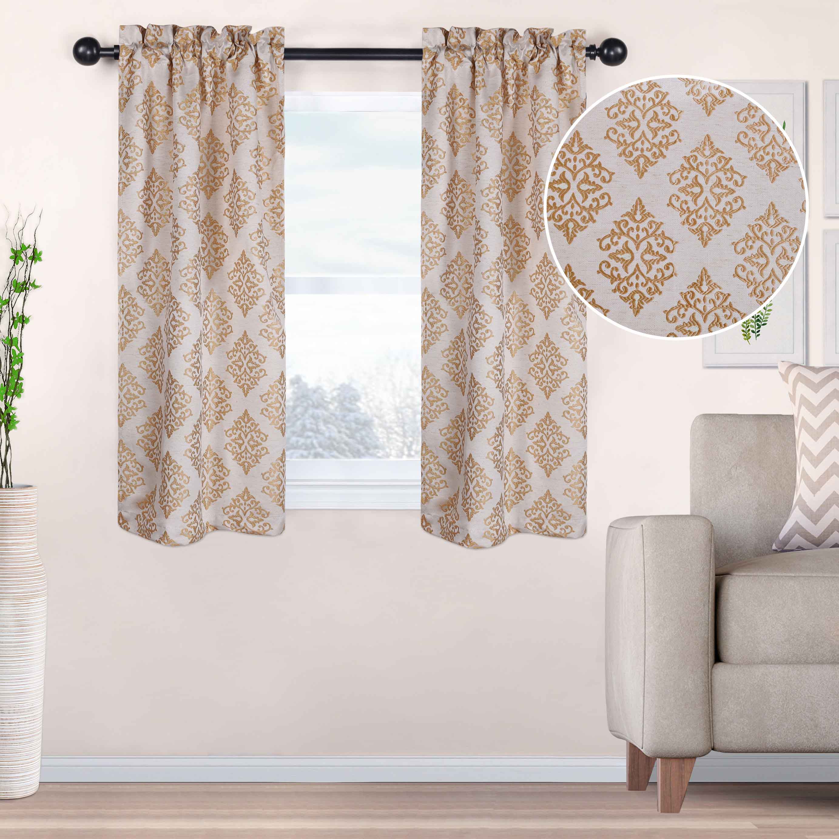 Venetian Damask Jacquard Curtain Panels - Set of 2 Luxury Window Treatments for Living Room & Bedroom Decor