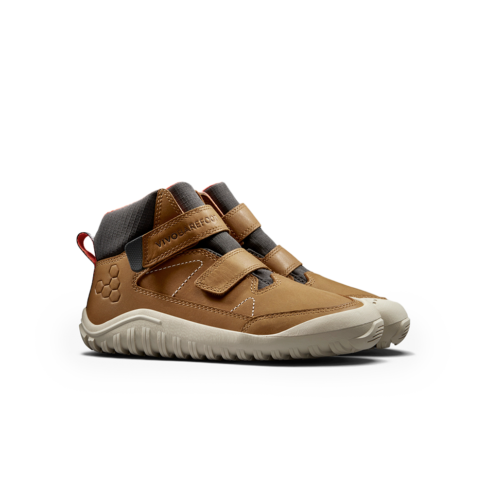 Vivobarefoot Tracker AT Kids Acorn - Waterproof Hiking Boots for Boys & Girls - Outdoor Adventure Shoes for Trail Running & Nature Exploration