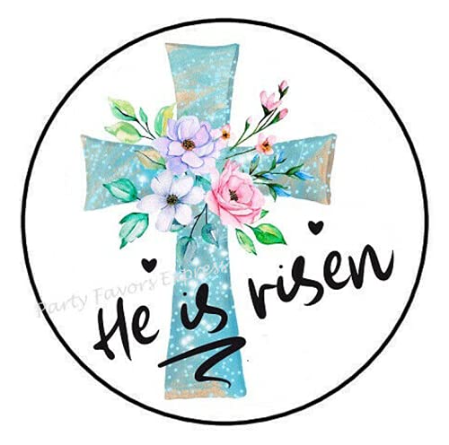 He is Risen Easter Blue Stickers (1.5 Inch) - 30 Pcs Religious Envelope Seals & Labels for Easter Cards, Scrapbooking & Gift Decorations