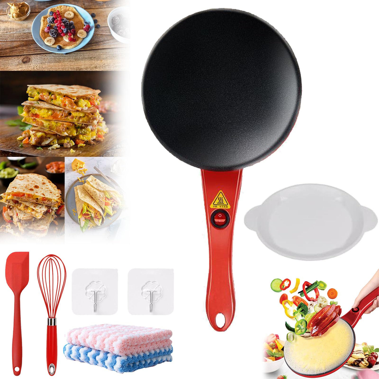 Electric Crepe Maker with Nonstick Coating & Auto Temperature Control – Perfect for Crepes, Pancakes, Roti, Tortillas & Bacon – Includes Whisk & Spatula (1Pcs) – Ideal for Breakfast, Brunch & Quick Meals at Home