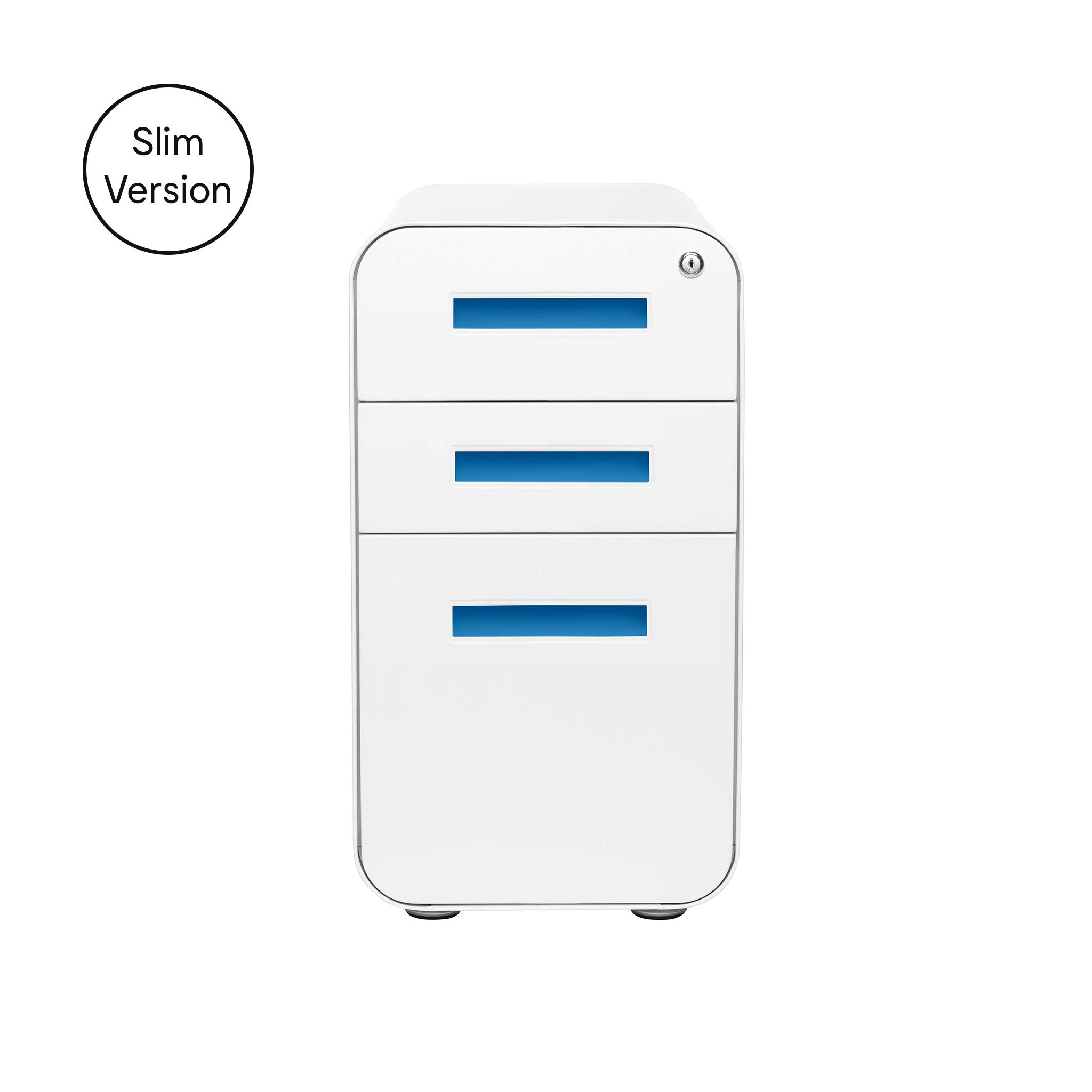 Laura Davidson 3-Drawer Mobile File Cabinet with Lock - Under Desk Metal Filing Cabinet for Legal/Letter Folders, Wheels & Stationary Feet, Pre-Assembled in White/Blue - Perfect for Home Office & Workspace Organization