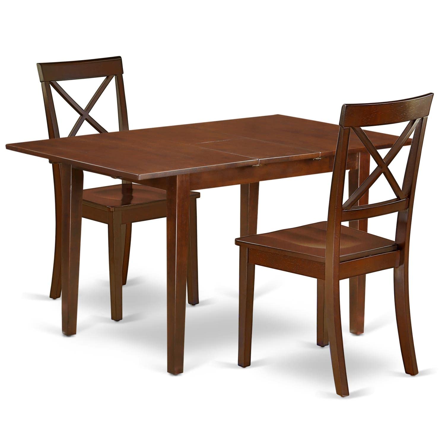 East West Furniture 3 Piece Kitchen Table & Chairs Set with Butterfly Leaf - 32x60 Inch Rectangle Dining Table & 2 Chairs, Mahogany - Perfect for Small Spaces, Breakfast Nooks & Cozy Dining Rooms