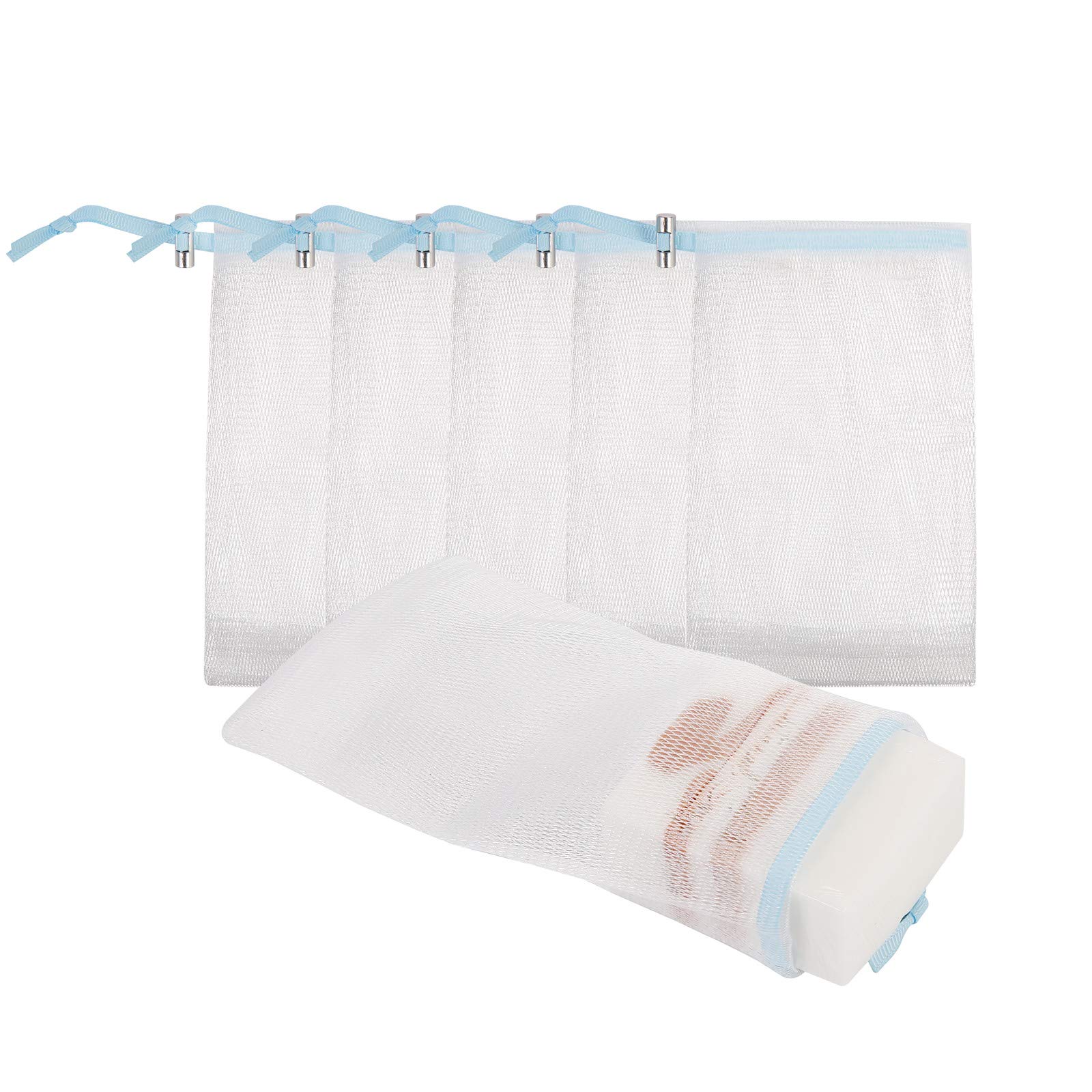 Cobahom 6 Pack Mesh Soap Bags with Drawstring - 6 x 3.5 Inch Foaming Net Soap Saver Pouch for Bath, Shower & Travel (Blue) - Perfect for Exfoliating, Lathering & Storing Soap Scraps