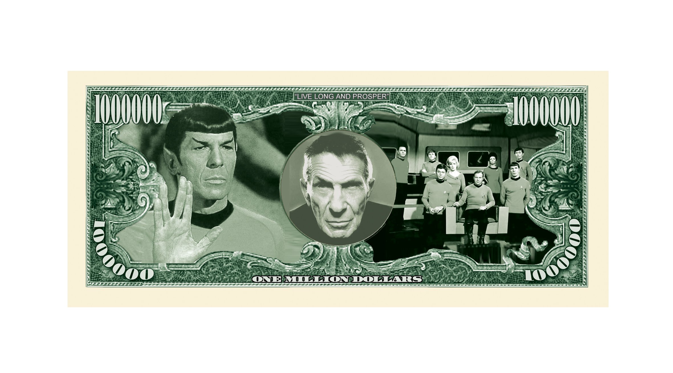 Set of 5 Leonard Nimoy Star Trek Spock Collectible Million Dollar Bills - Perfect for Trekkie Fans, Sci-Fi Collectors & Unique Gift Ideas