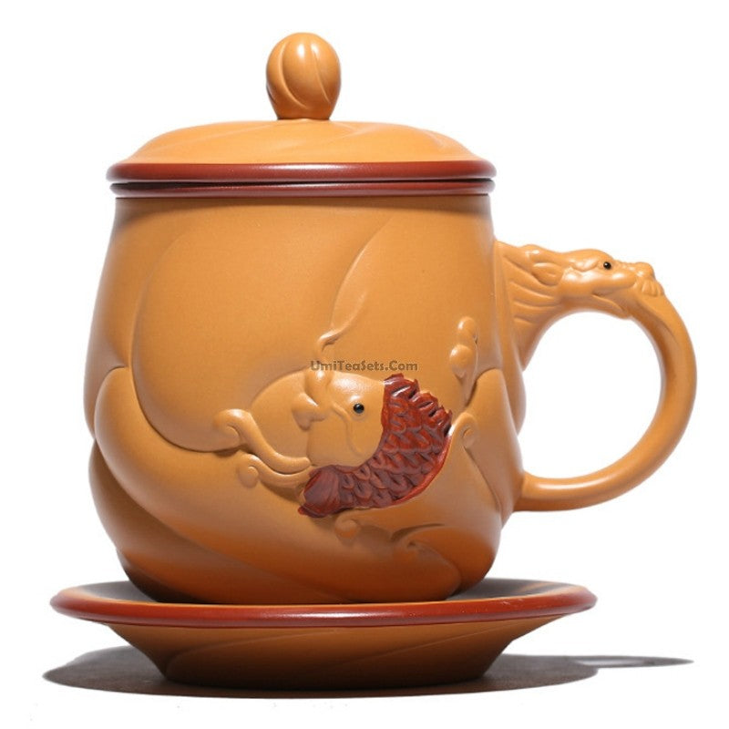 Premium Yixing Yellow Clay Fish & Dragon Tea Cup - Handcrafted Chinese Ceramic Teacup for Gongfu Tea Ceremony, Perfect Gift for Tea Lovers
