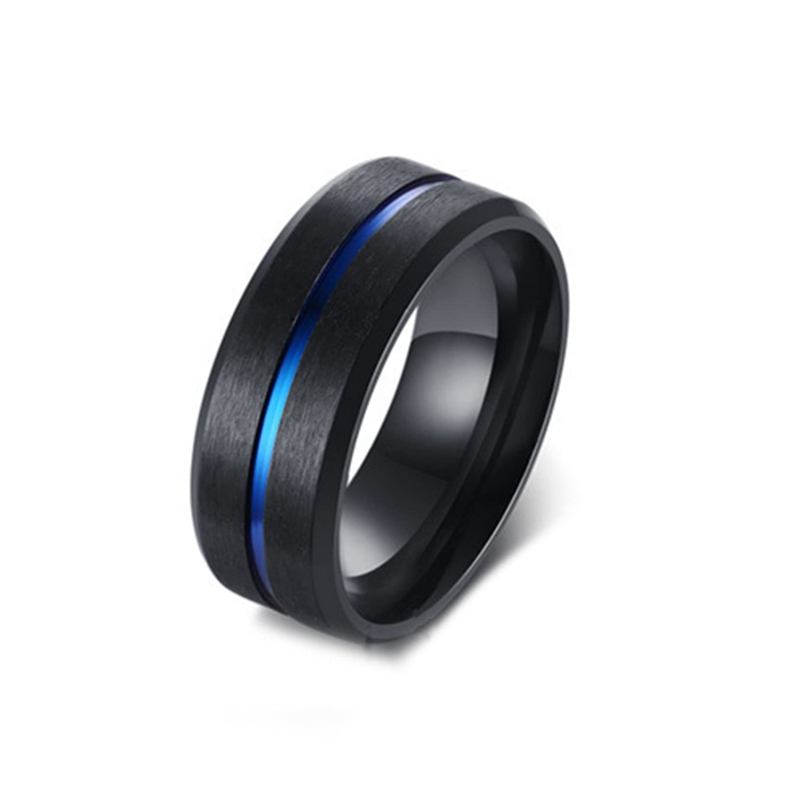 Men's Stainless Steel Punk Rings - Black & Blue Brushed for Rock Style