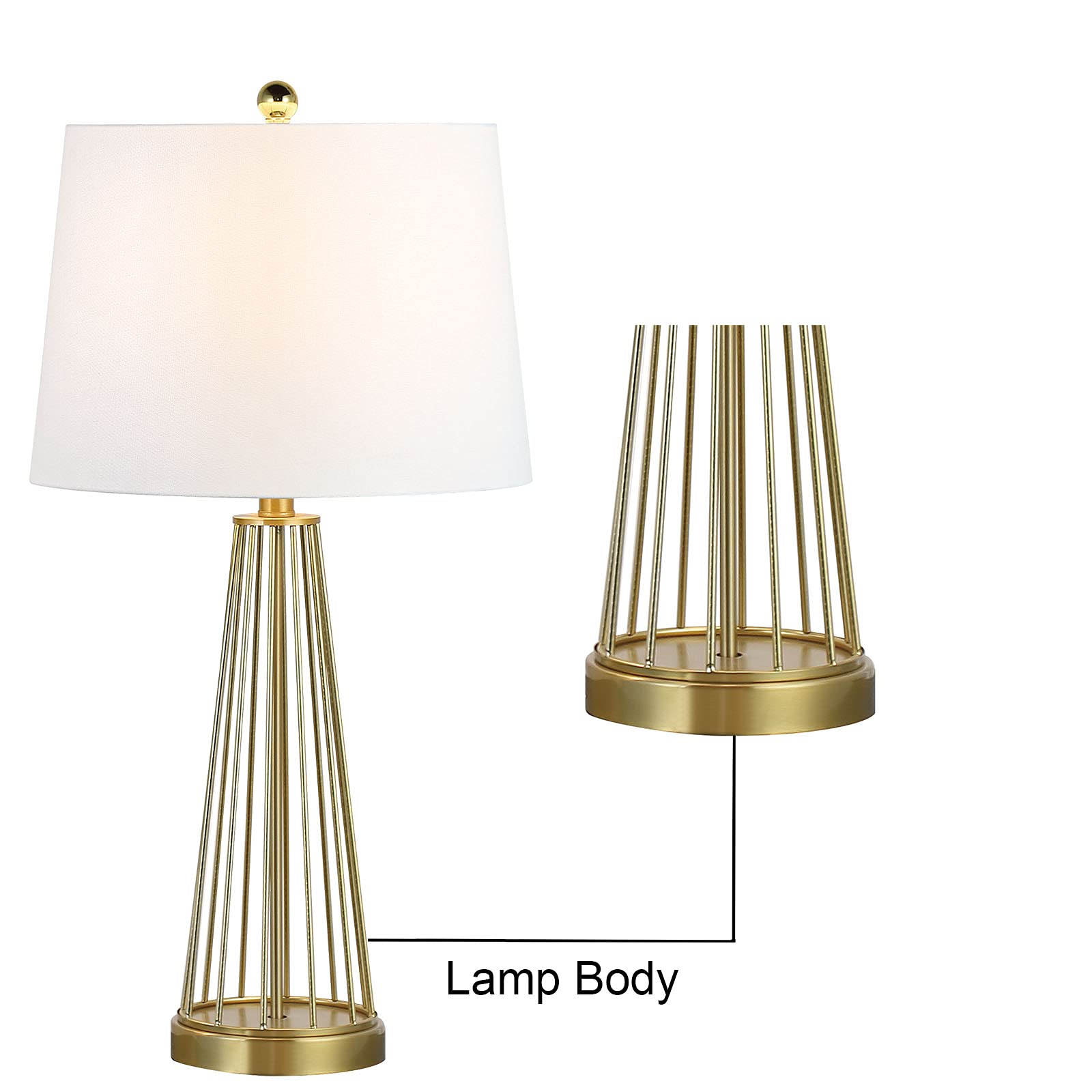 Maxax 27 Inch Table Lamps Set of 2 - 3-Way Dimmable Brass Gold Nightstand Lamps with White Fabric Shade, Industrial Bedside Lighting for Living Room, Bedroom & Office - Hollow Metal Base for Modern Home Decor