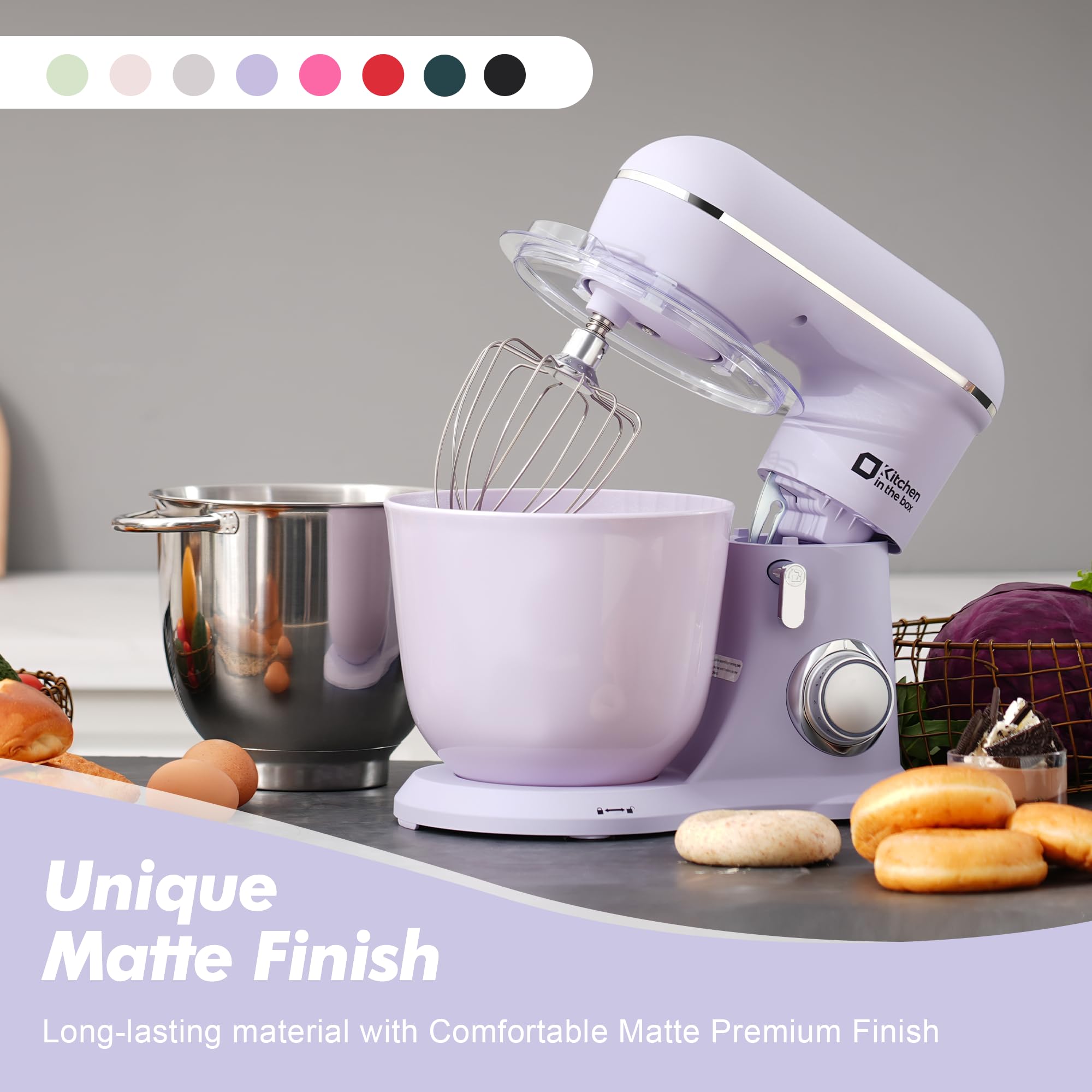 4.5QT Stand Mixer with 5QT Bowl, 10 Speeds - Egg Whisk & Dough Hook Included for Baking & Cooking (Lilac)