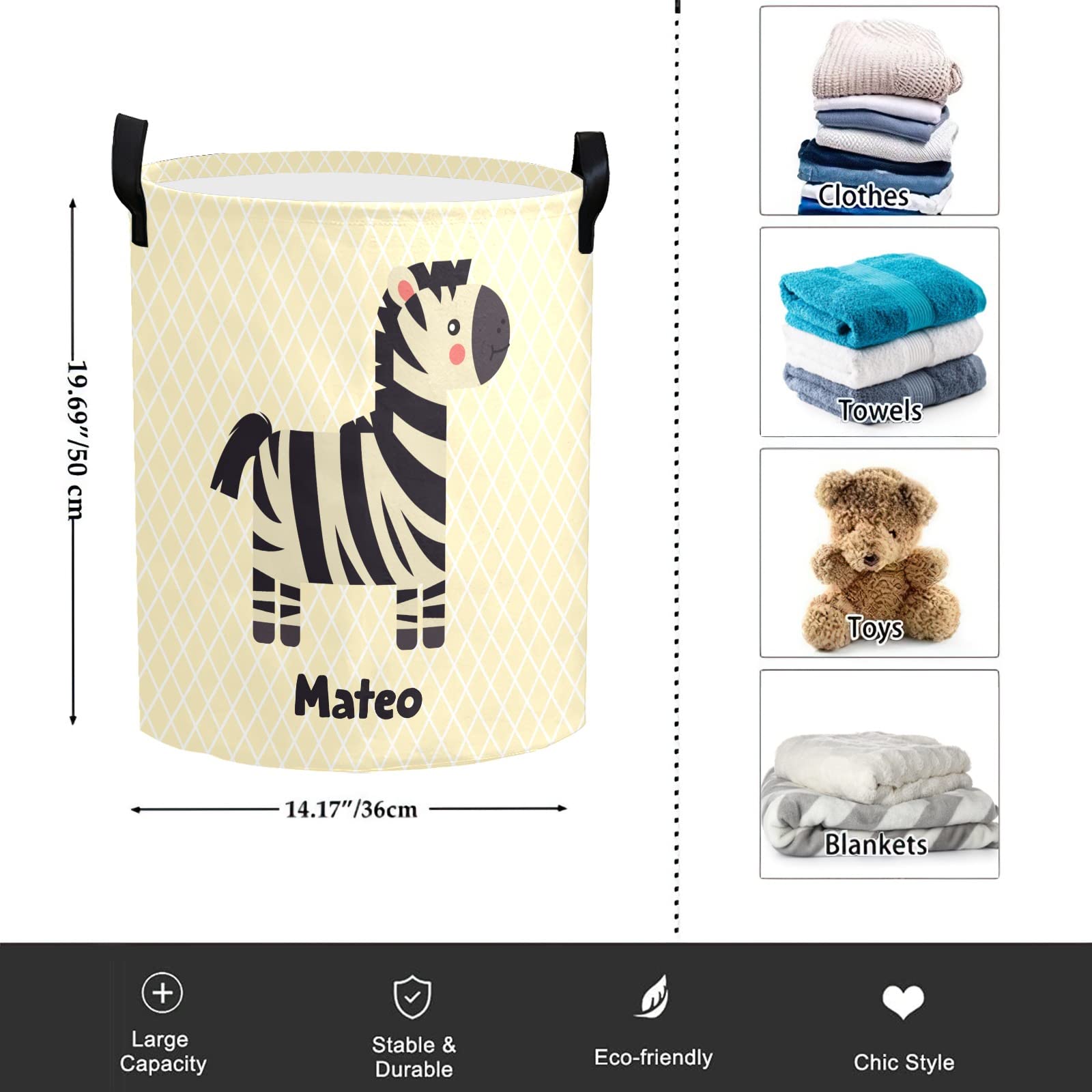 Collapsible Zebra Laundry Basket for Kids Room & Nursery Decor
