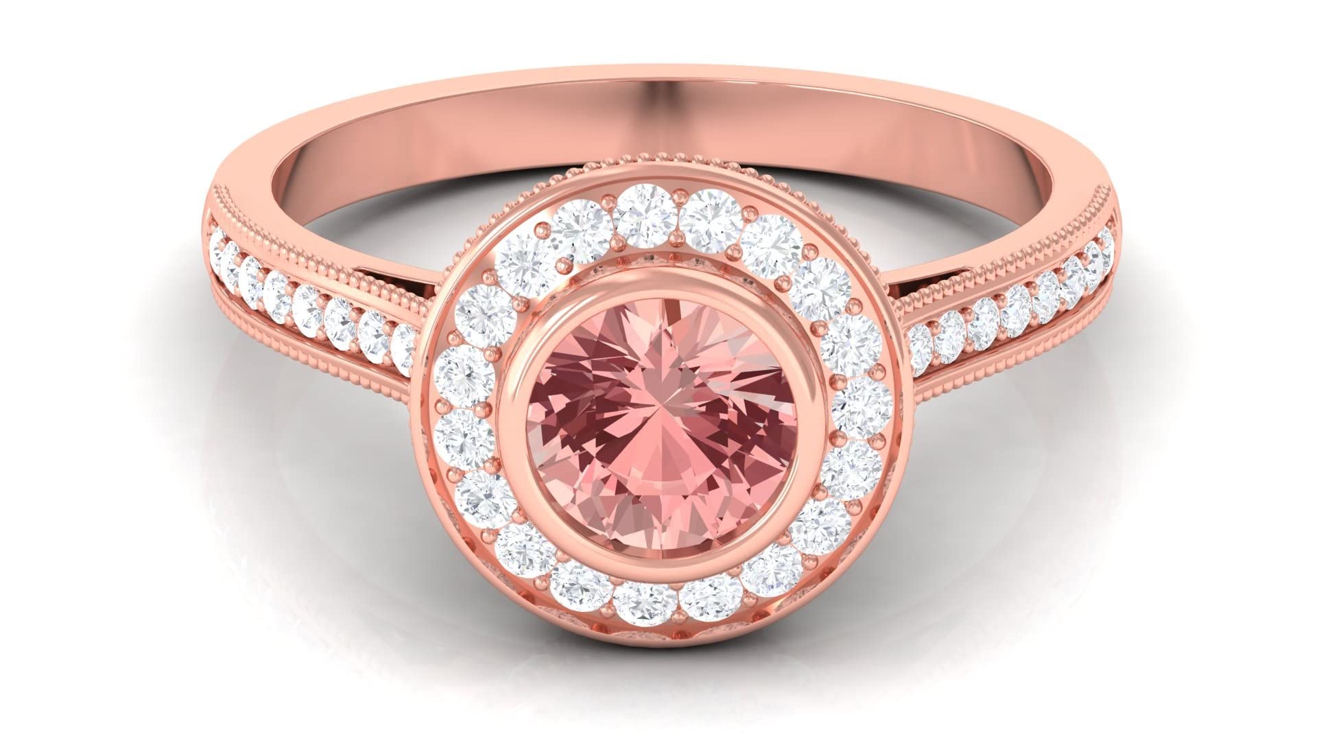1.75 CT Morganite & Moissanite Engagement Ring in 14K Solid Gold - Vintage Milgrain Design with Crown Setting for Women, Bridal Jewelry, Wedding Proposal, Anniversary Gift