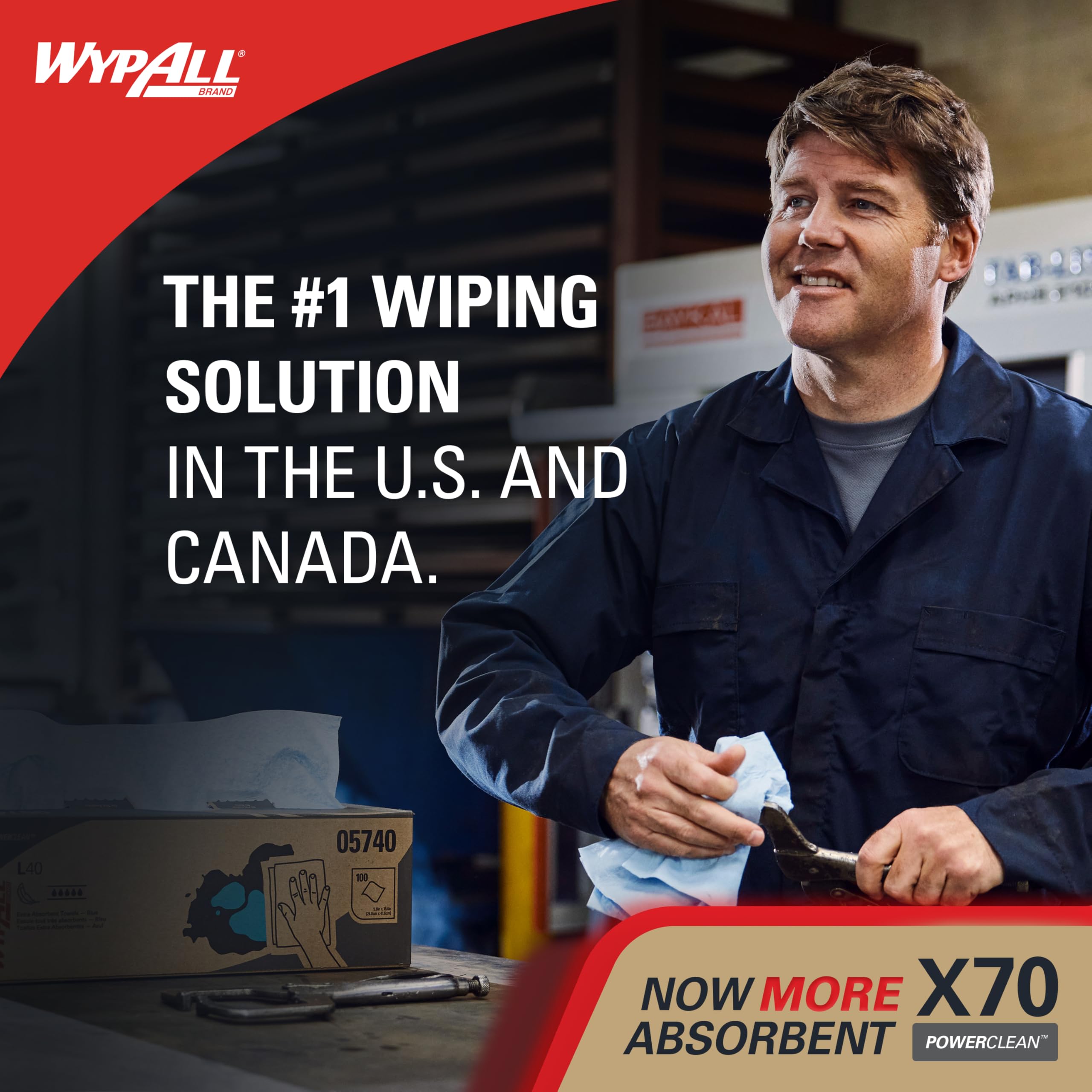 WypAll PowerClean X70 Medium Duty Cleaning Wipes - 12 Packs (76 Sheets Each, 912 Total) | Quarterfold White Towels for Industrial, Garage & Workshop Use | Durable, Long-Lasting Wipes for Heavy-Duty Cleaning