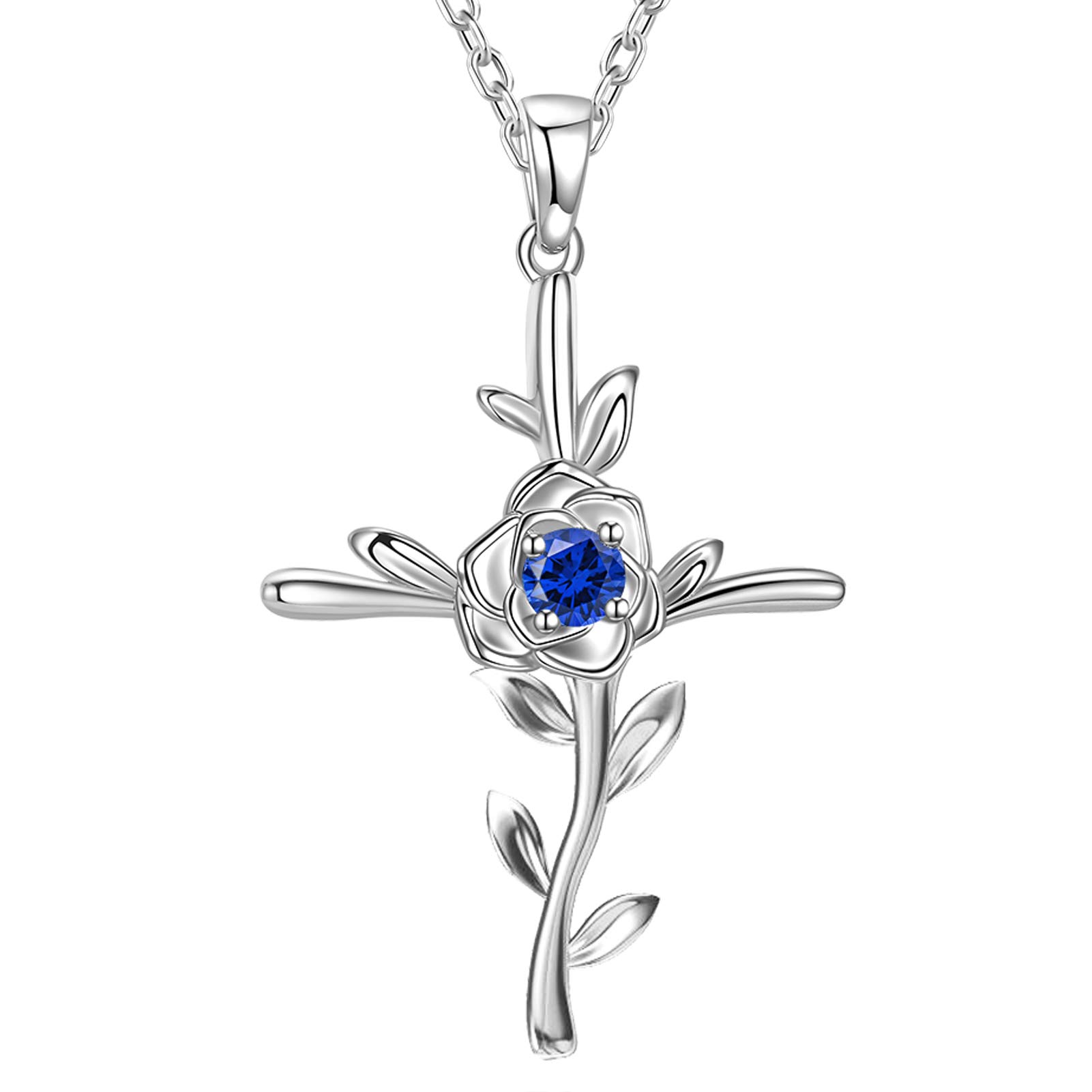 ELDA & CO. Sterling Silver Rose & Leaves Necklace with Peridot & Blue Sapphire Birthstones - August & September Birthday Gift for Mom, Wife, Women | Perfect for Anniversaries, Valentine's Day & Special Occasions