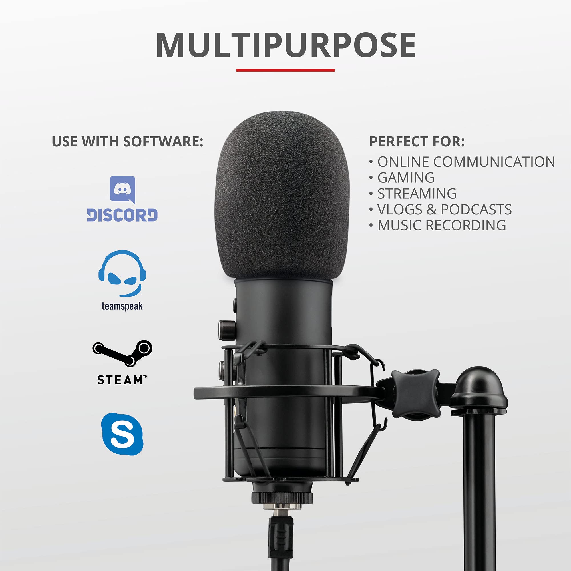 Trust Gaming GXT 256 Exxo USB Streaming Microphone with Shock Mount & Pop Filter, Cardioid Pattern - PC, PS4, PS5, Vlog, Podcasting (Black) - Perfect for Home Studios, Live Streaming & Content Creation