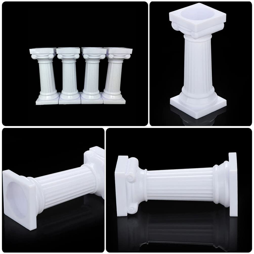 DOITOOL 4Pcs Roman Column Cake Stand Supports - White Plastic Wedding Cake Pillar Holders for Baby Shower, Birthday Party & Floral Arrangements - Durable Cake Decorations for Multi-Tiered Cakes and Centerpieces