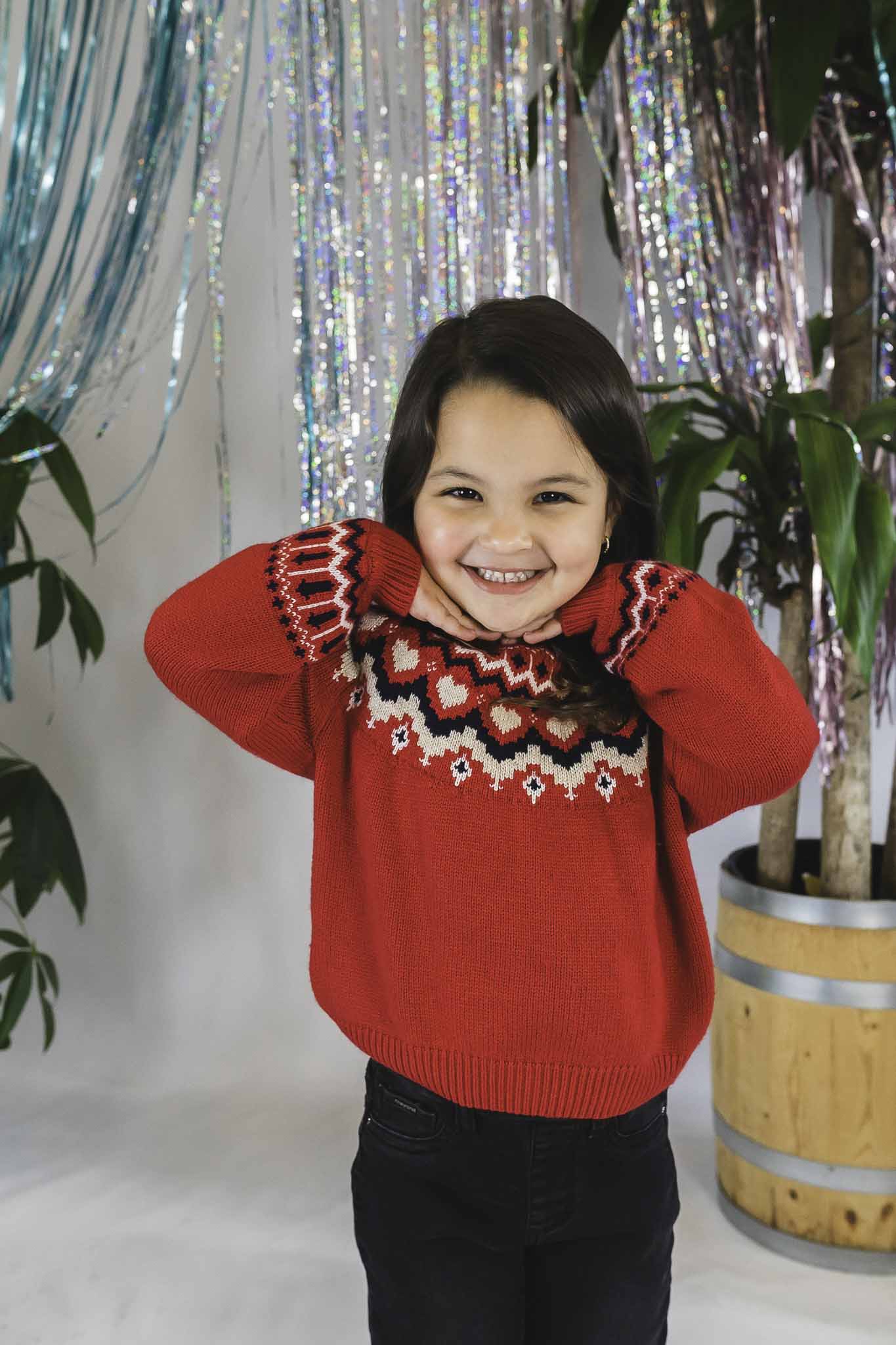Cherry Jacquard Jumper for Girls - Stylish Knit Sweater Dress with Floral Pattern - Perfect for School, Parties & Family Photos