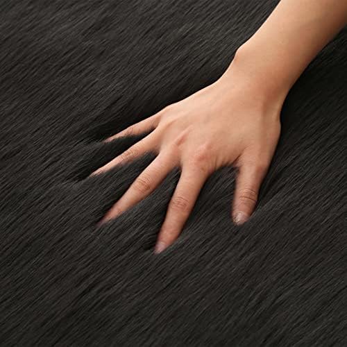 Soft Faux Fur Rug 2x6 ft - Black Sheepskin Plush Carpet, Washable Fluffy Coarse Wool Runner for Bedroom, Living Room & Sofa | Perfect for Floor Decor, Cozy Blanket & Bedside Mat
