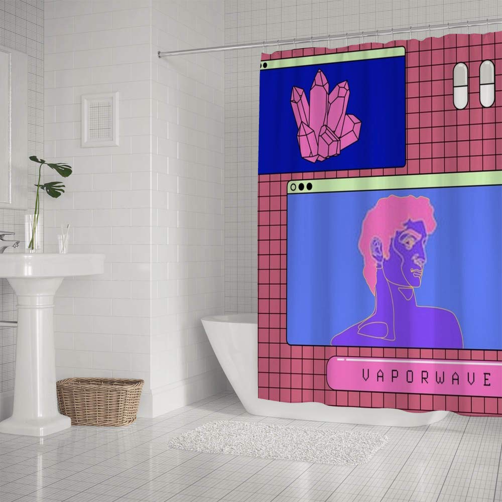 Kuizee Waterproof Shower Curtain - Roman Statue Pink Vaporwave Design, 60x72 Inch Polyester Bathroom Decor, Easy Installation | Water-Repellent Bath Curtain for Modern & Retro Style Bathrooms